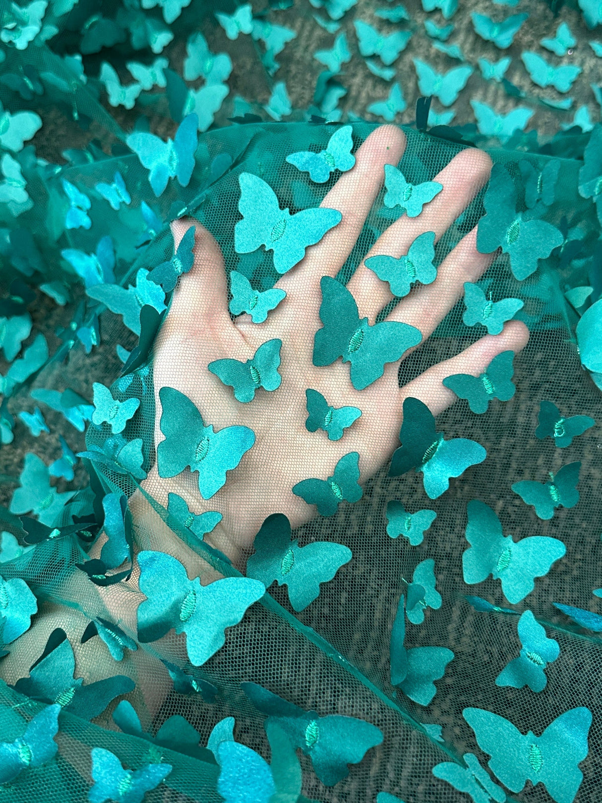 3D Butterfly Lace Tulle Teal Blue