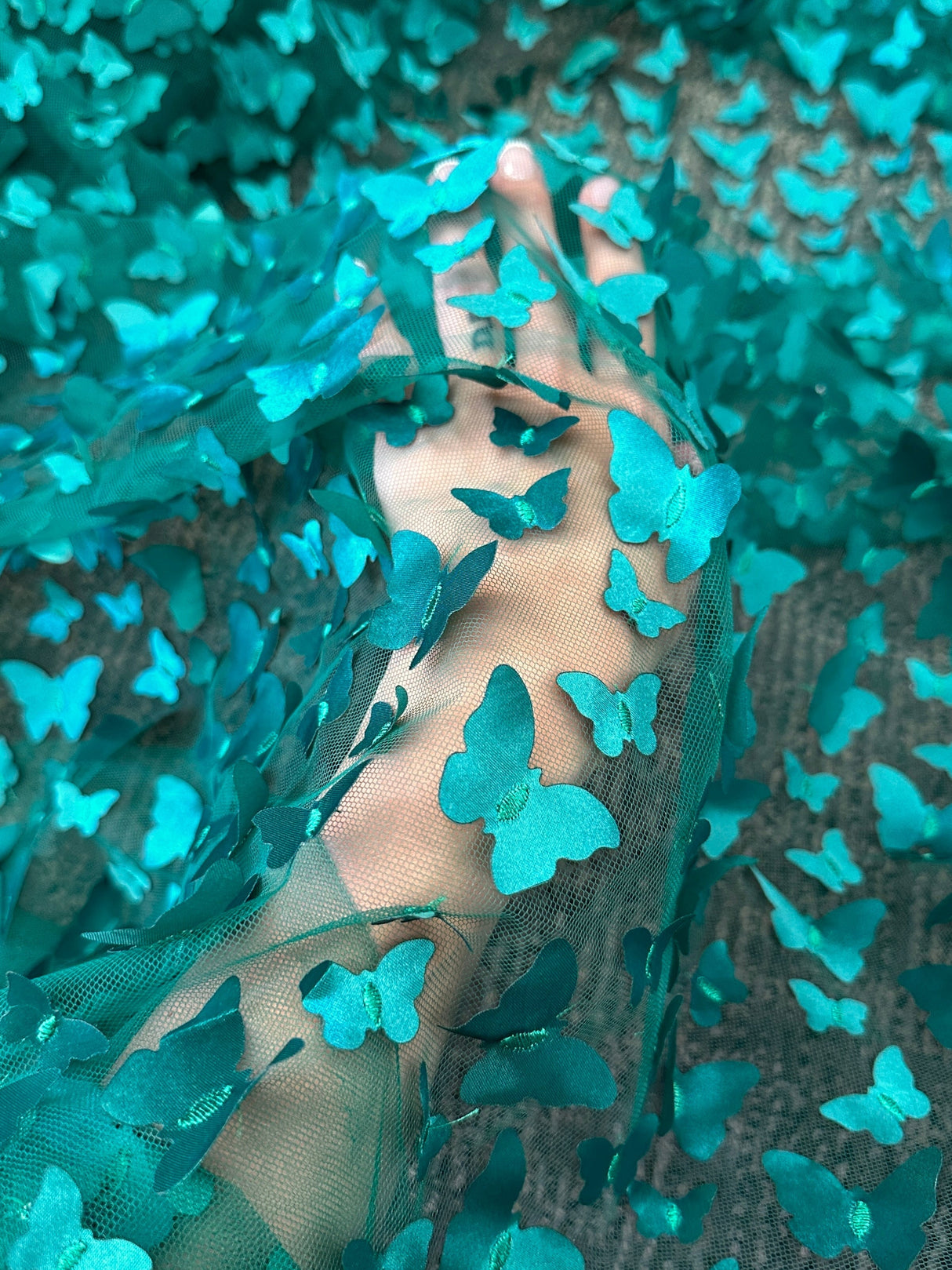 3D Butterfly Lace Tulle Teal Blue