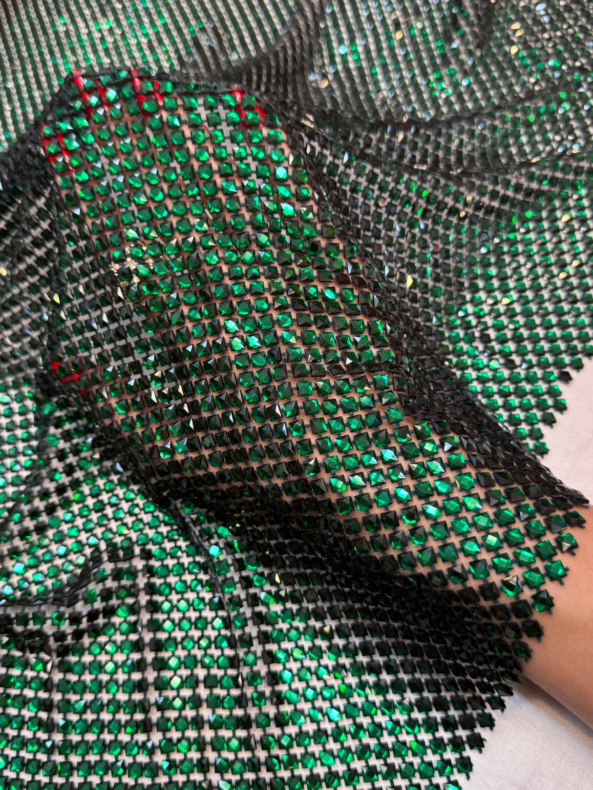 Luxury Rhinestone Mesh Emerald Green