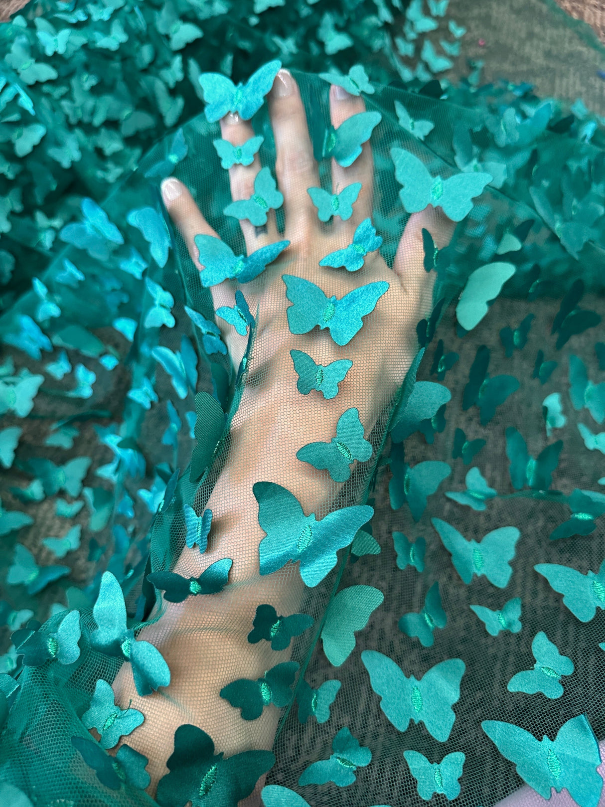 3D Butterfly Lace Tulle Teal Blue