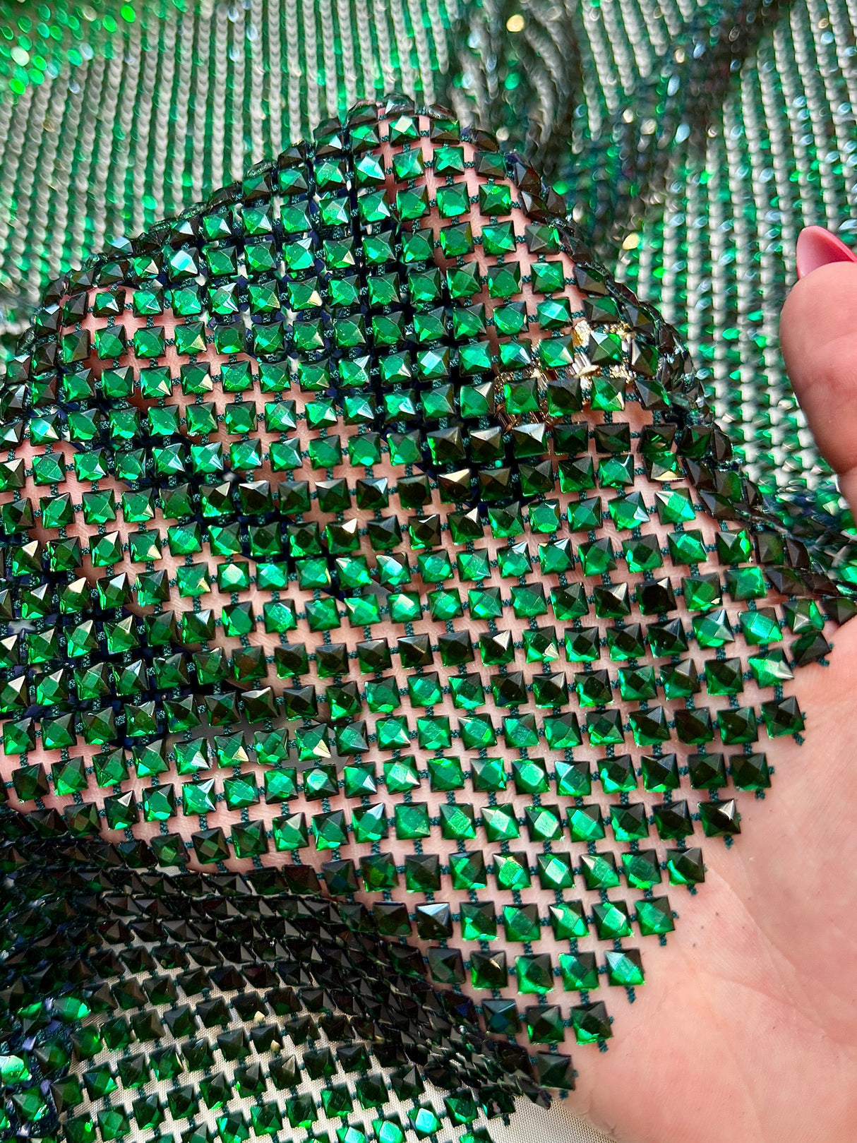 Luxury Rhinestone Mesh Emerald Green