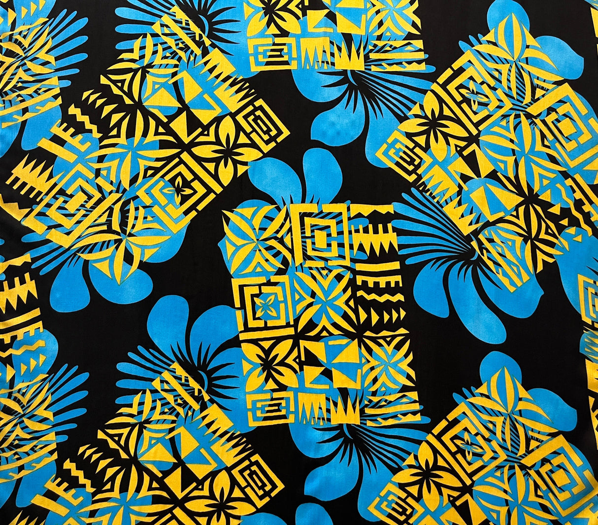 Rayon Fabric Hibiscus Geometric Floral Design