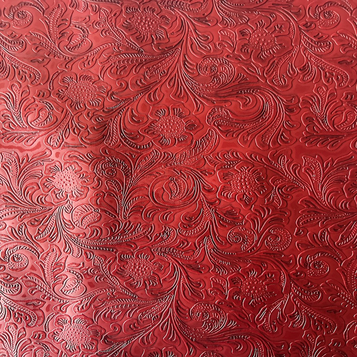 Western Floral PU Faux Leather Vinyl Fabric - Western Floral Pattern, 56" Width (1 Yard)