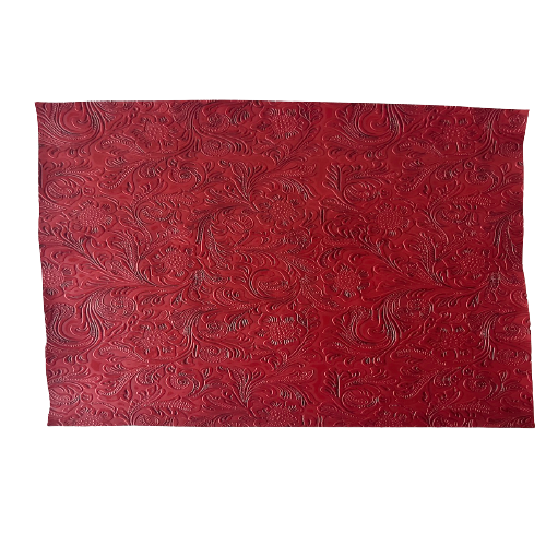 Western Floral PU Faux Leather Vinyl Fabric - Western Floral Pattern, 56" Width (1 Yard)
