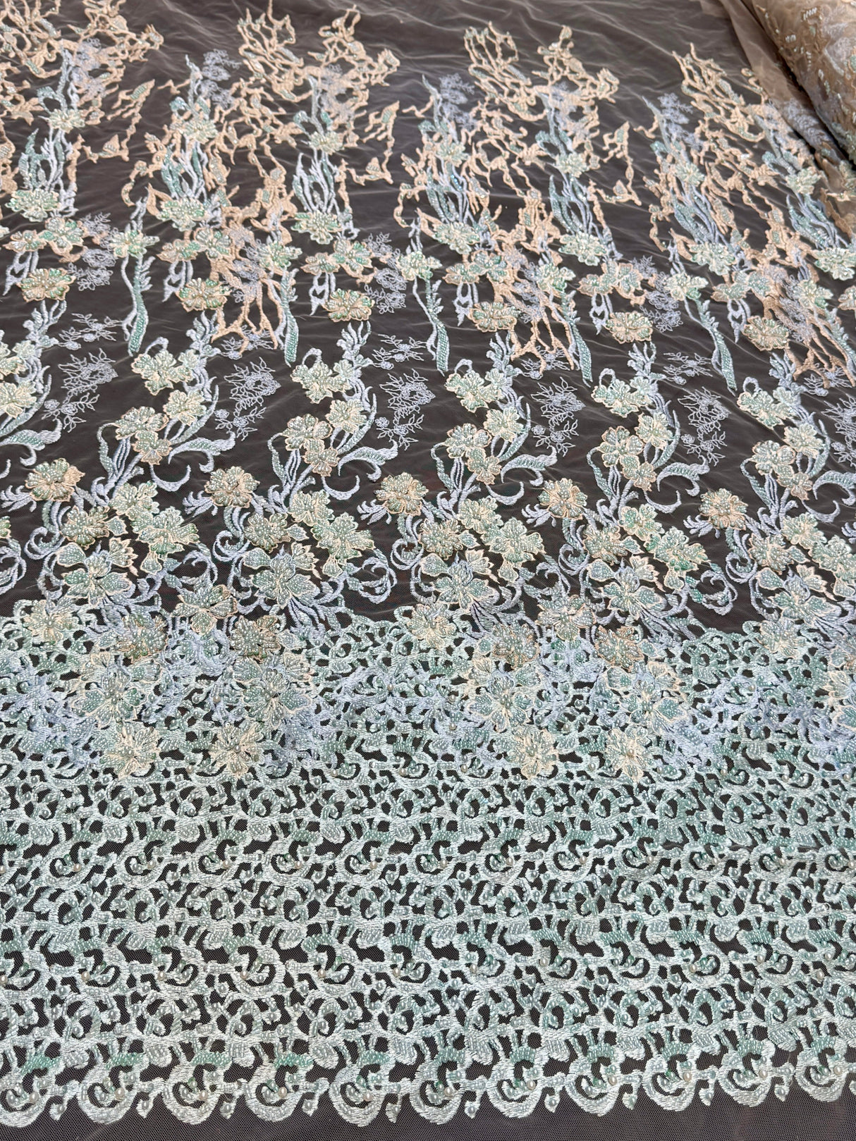 Pearl Beaded Floral Embroidery Lace