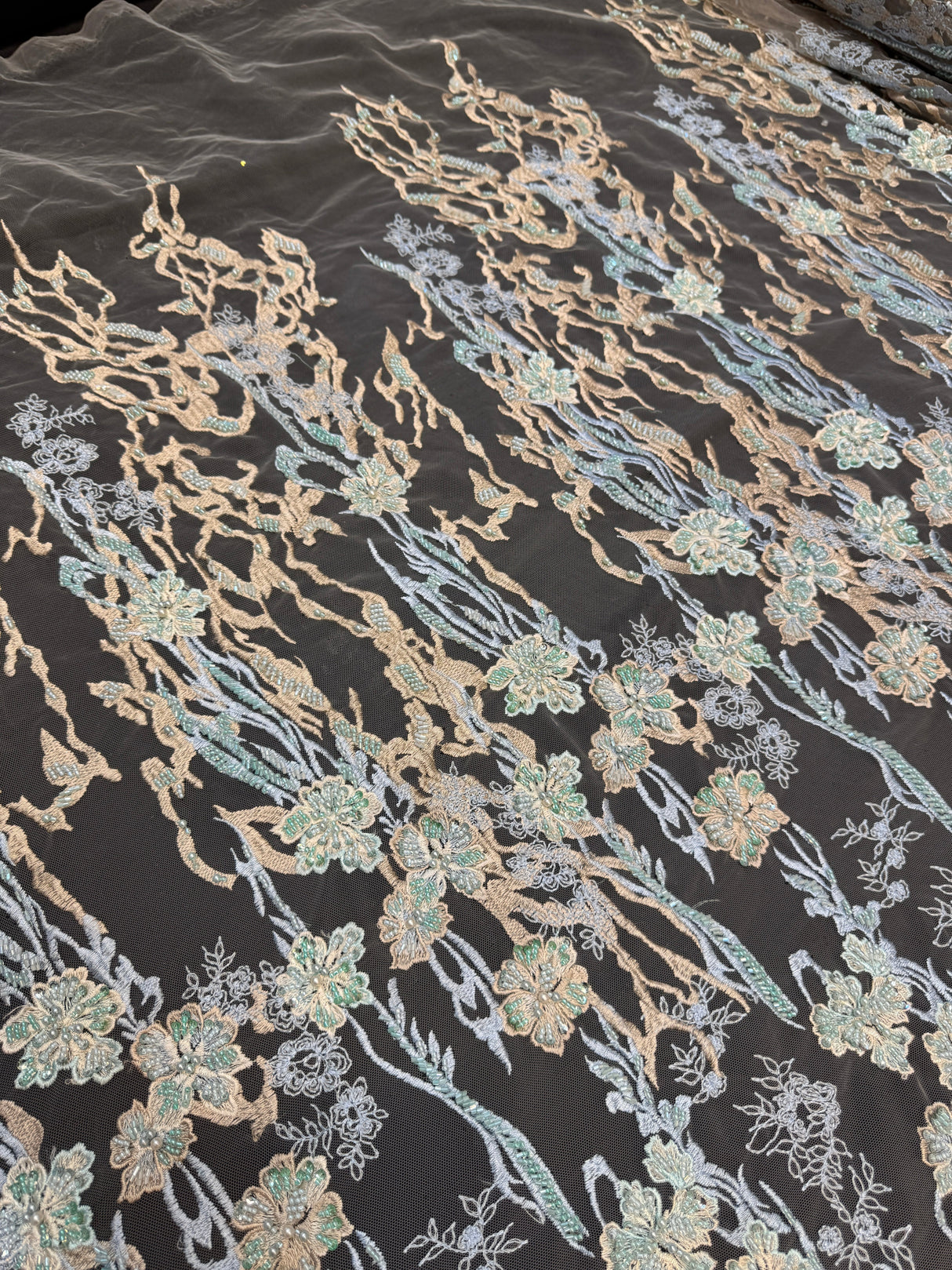 Pearl Beaded Floral Embroidery Lace