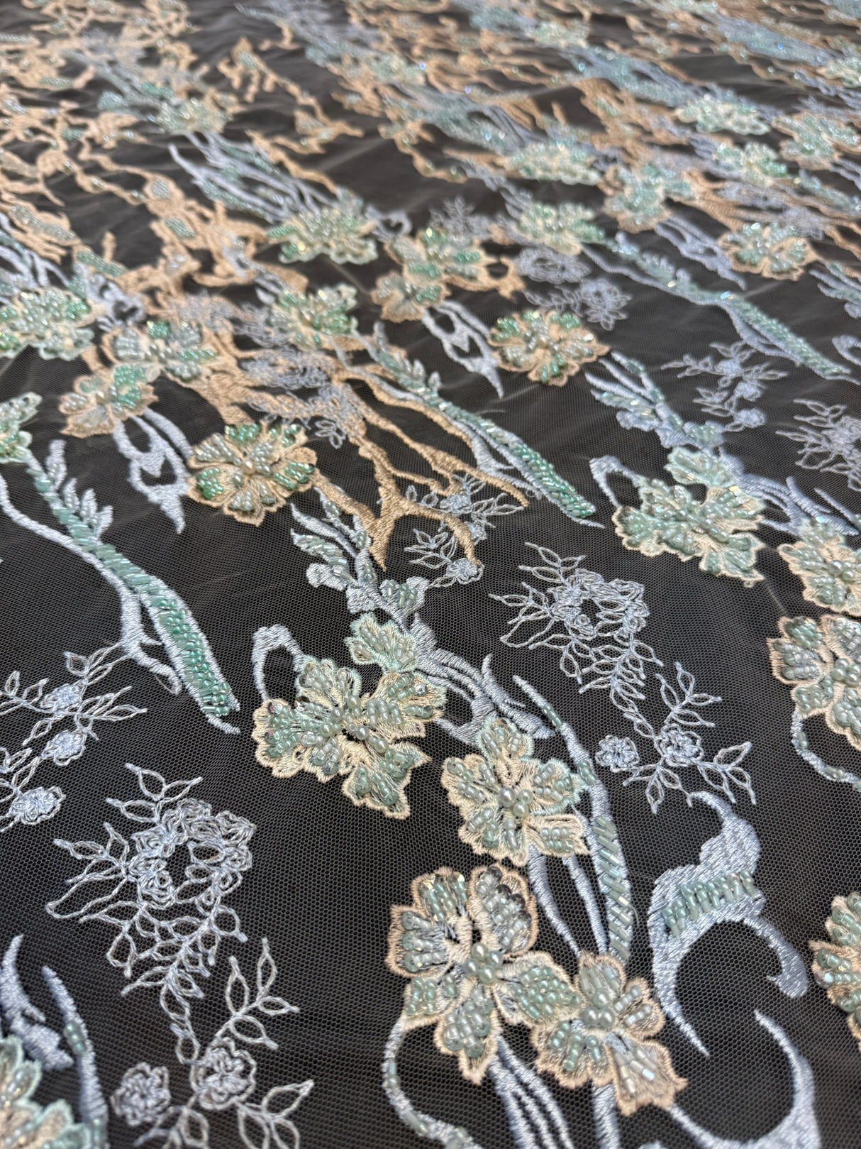 Pearl Beaded Floral Embroidery Lace