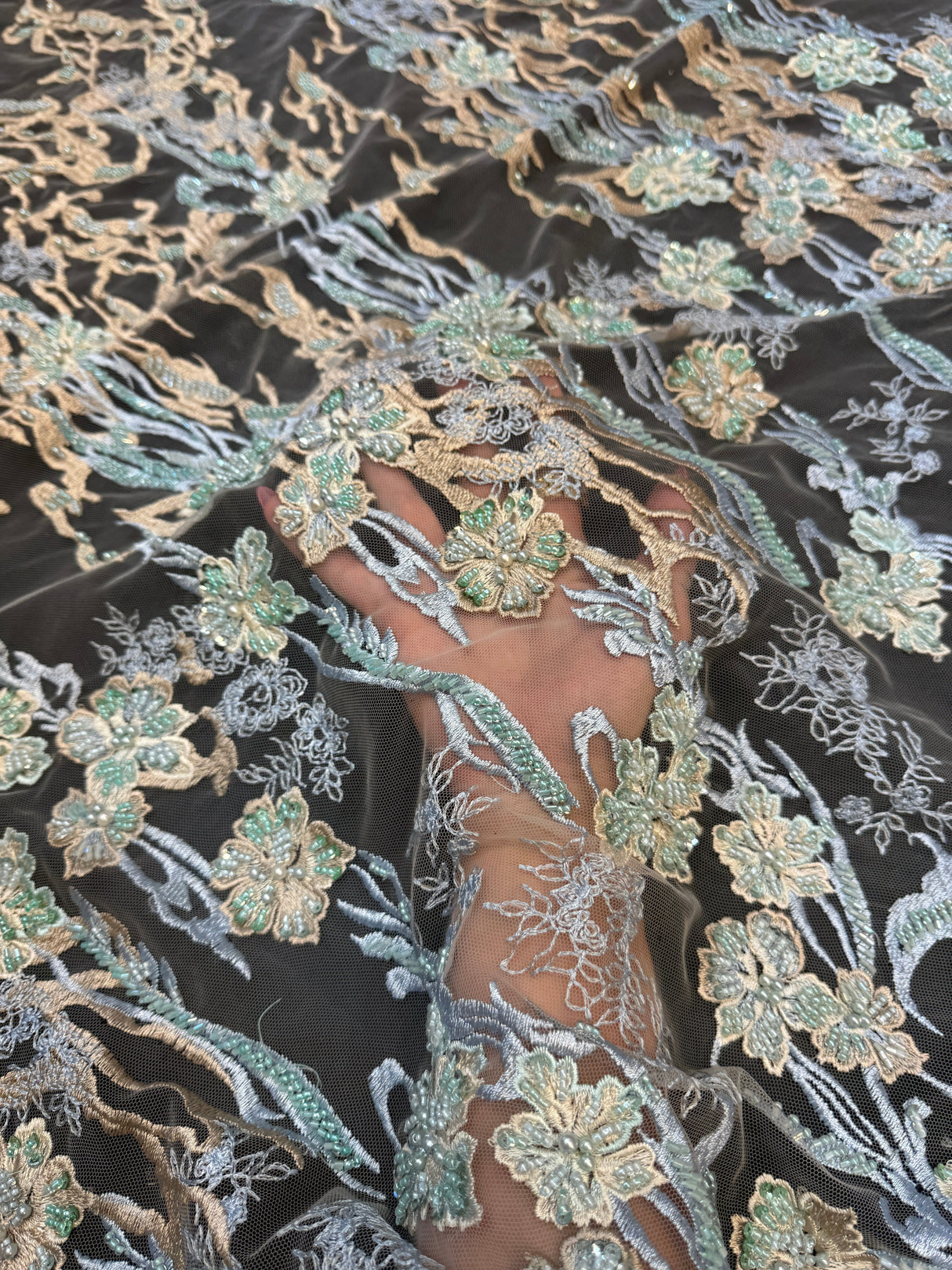 Pearl Beaded Floral Embroidery Lace