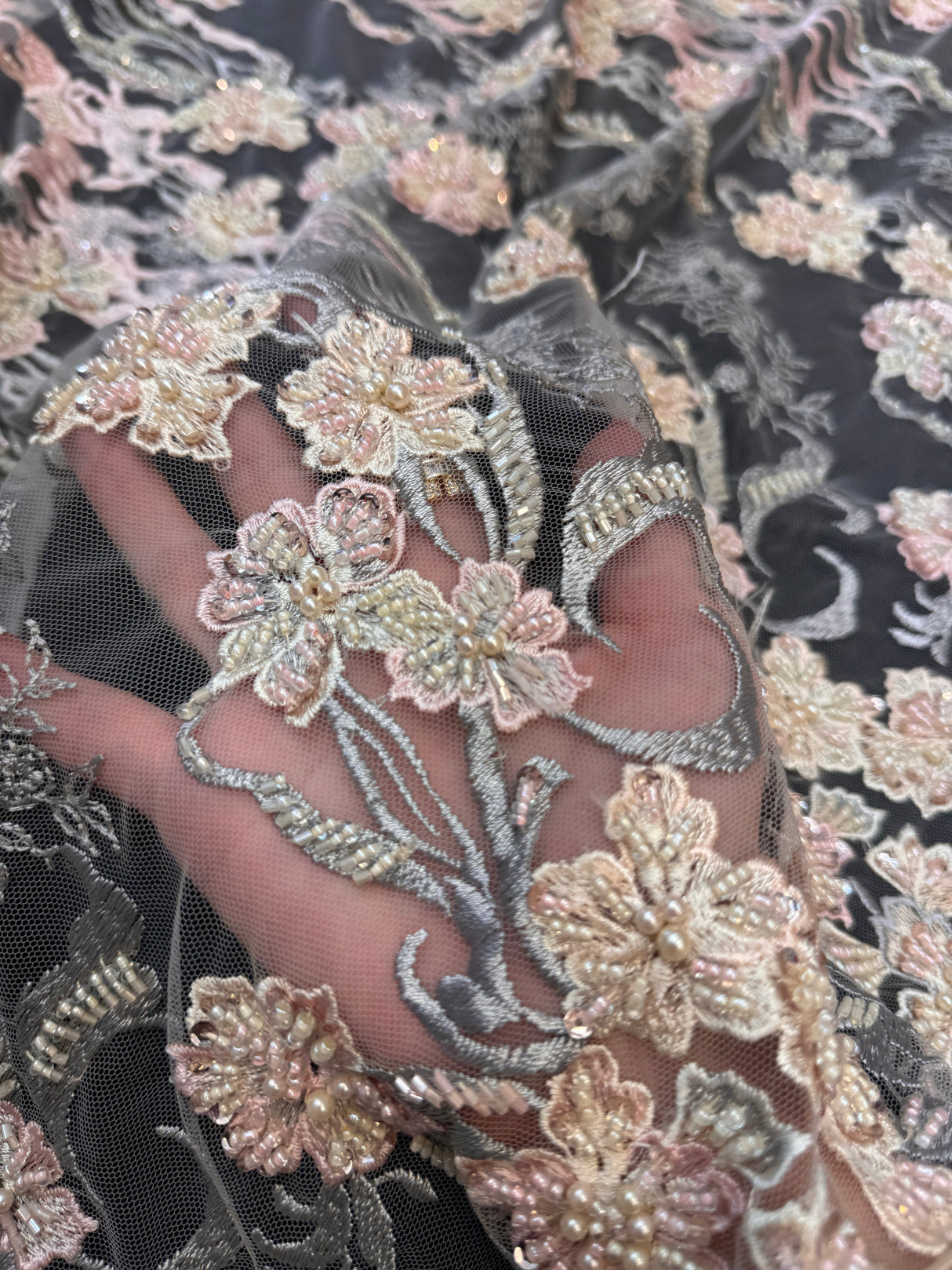 Pearl Beaded Floral Embroidery Lace