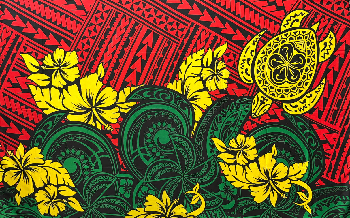 Multicolor Polynesian Tattoo Sarong Polyester Fabric - Red, Yellow, Gray, Navy, Blue Polynesian Tattoo Print, 72" L x 45" W (1 Piece)