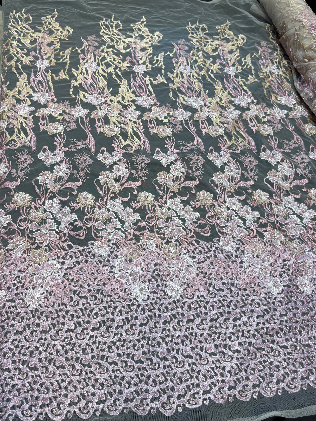 Pearl Beaded Floral Embroidery Lace