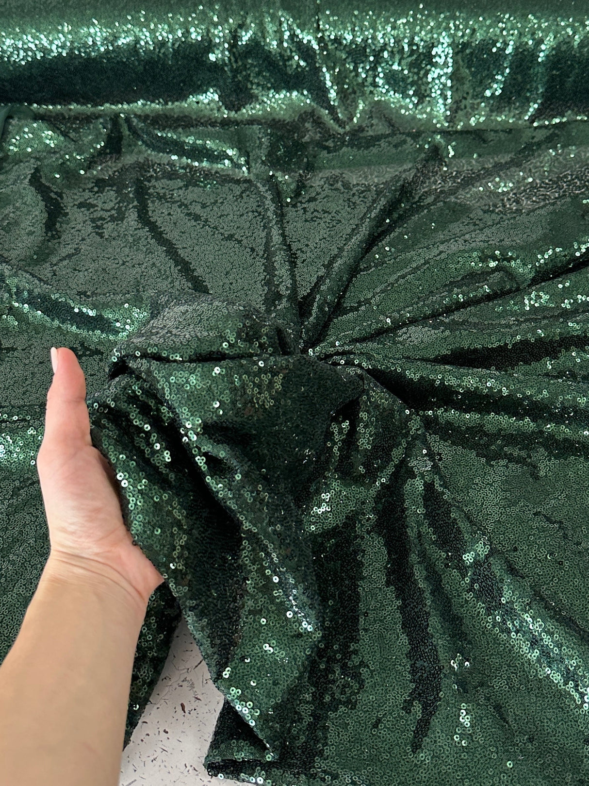Stretch Sequin on Mesh Hunter Green