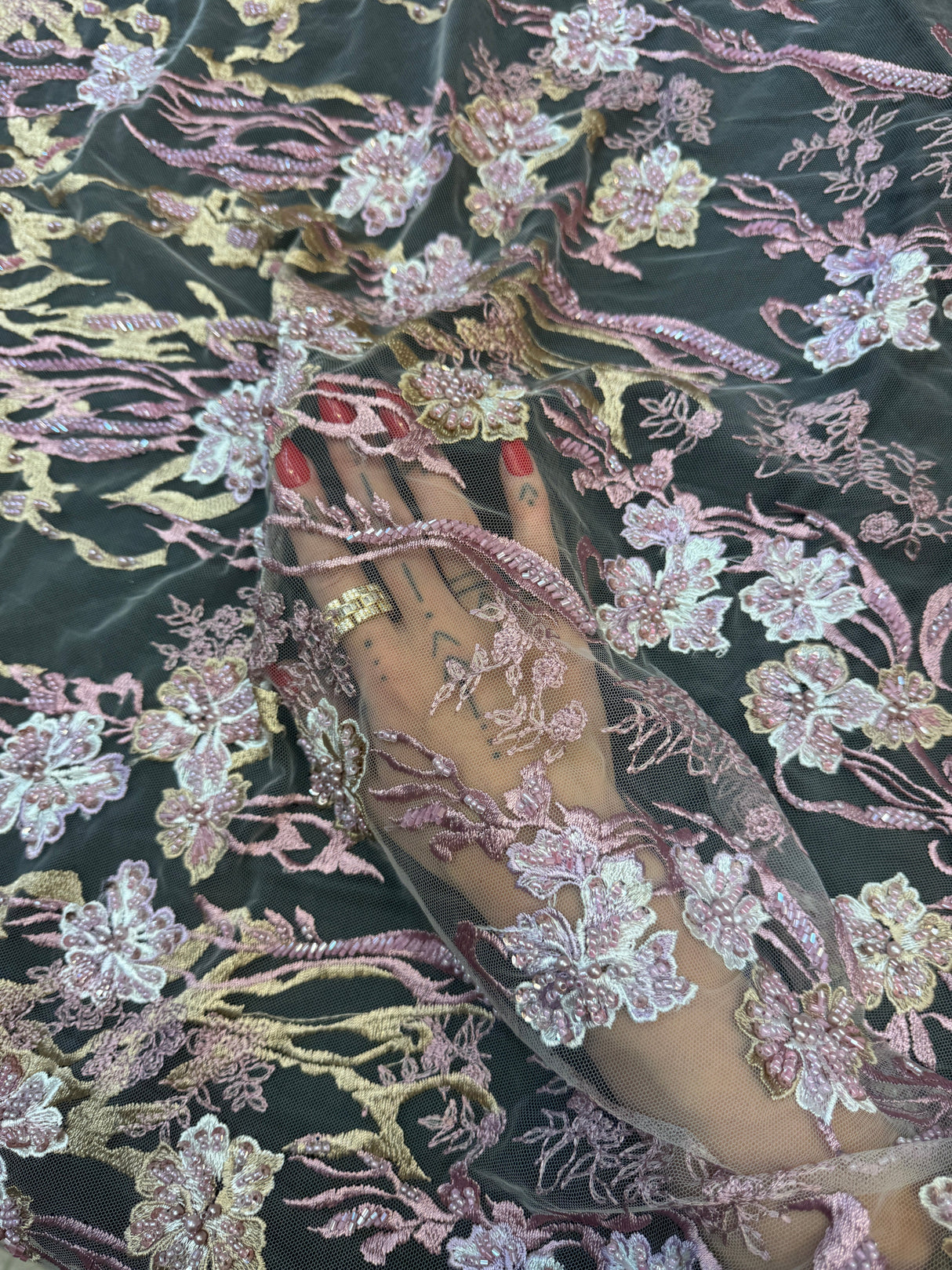 Pearl Beaded Floral Embroidery Lace