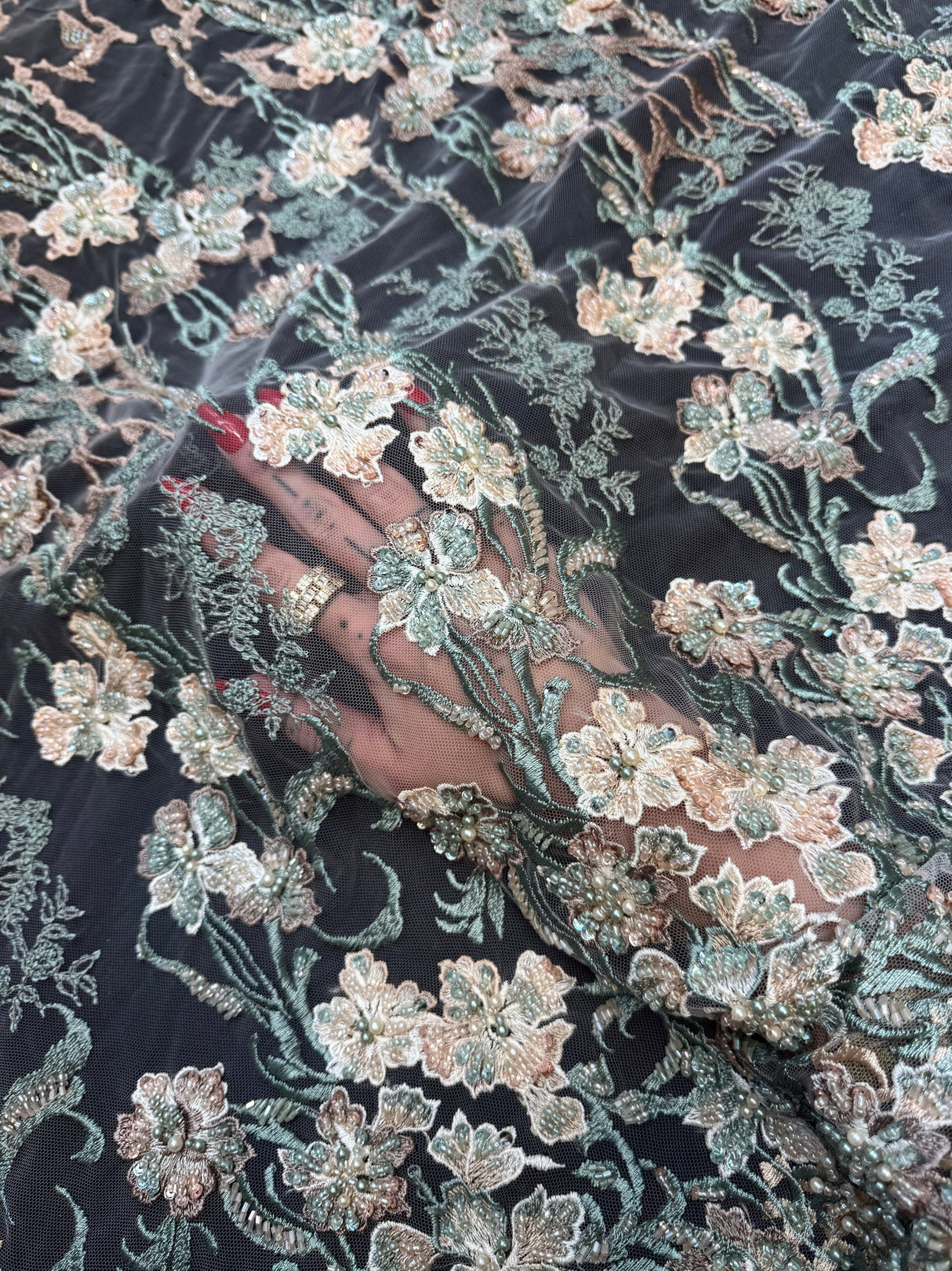 Pearl Beaded Floral Embroidery Lace