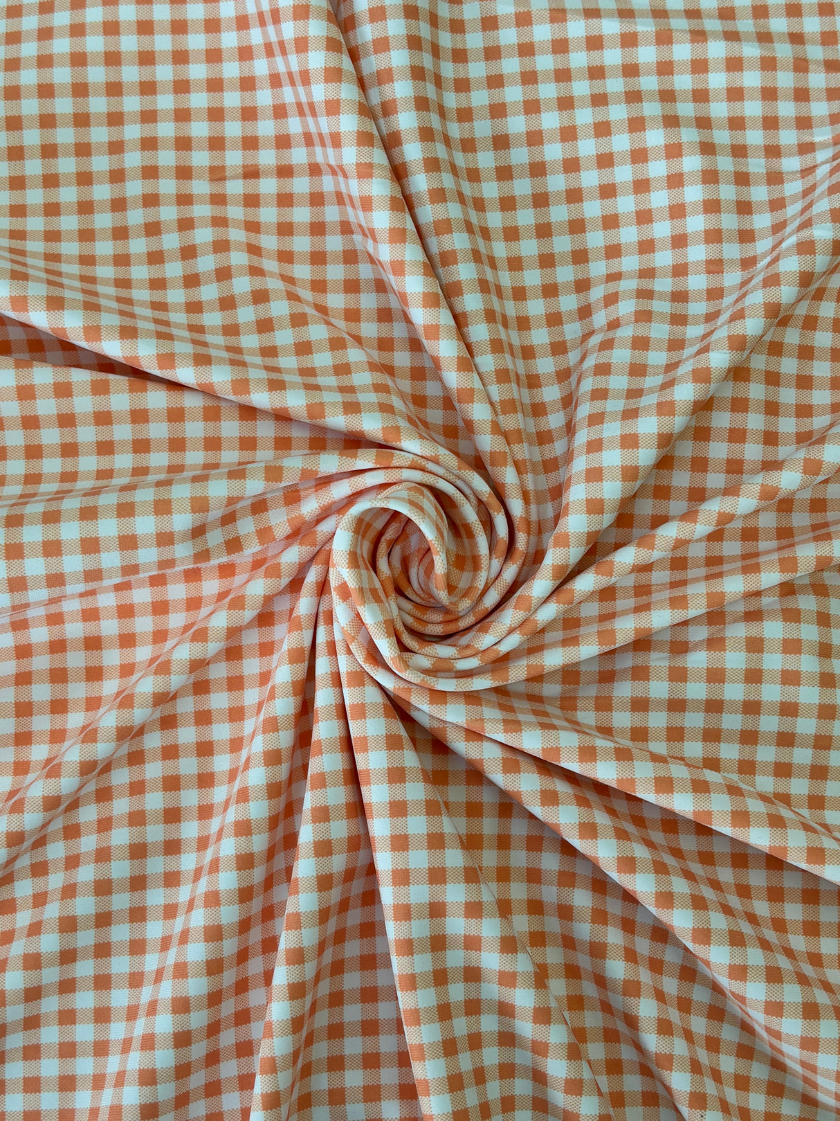 Orange Gingham Print Spandex Fabric - Orange Gingham Print, 58"/60" Width (1 Yard)