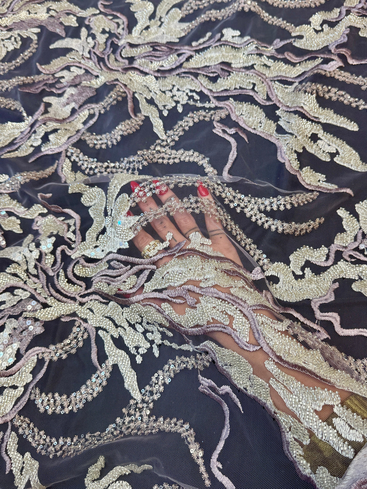 Beaded Sequin Lace Champagne-Lilac