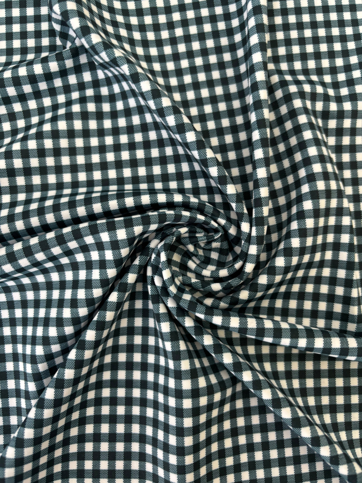 Black Gingham Print Spandex Fabric - Black Gingham Print, 58"/60" Width (1 Yard)