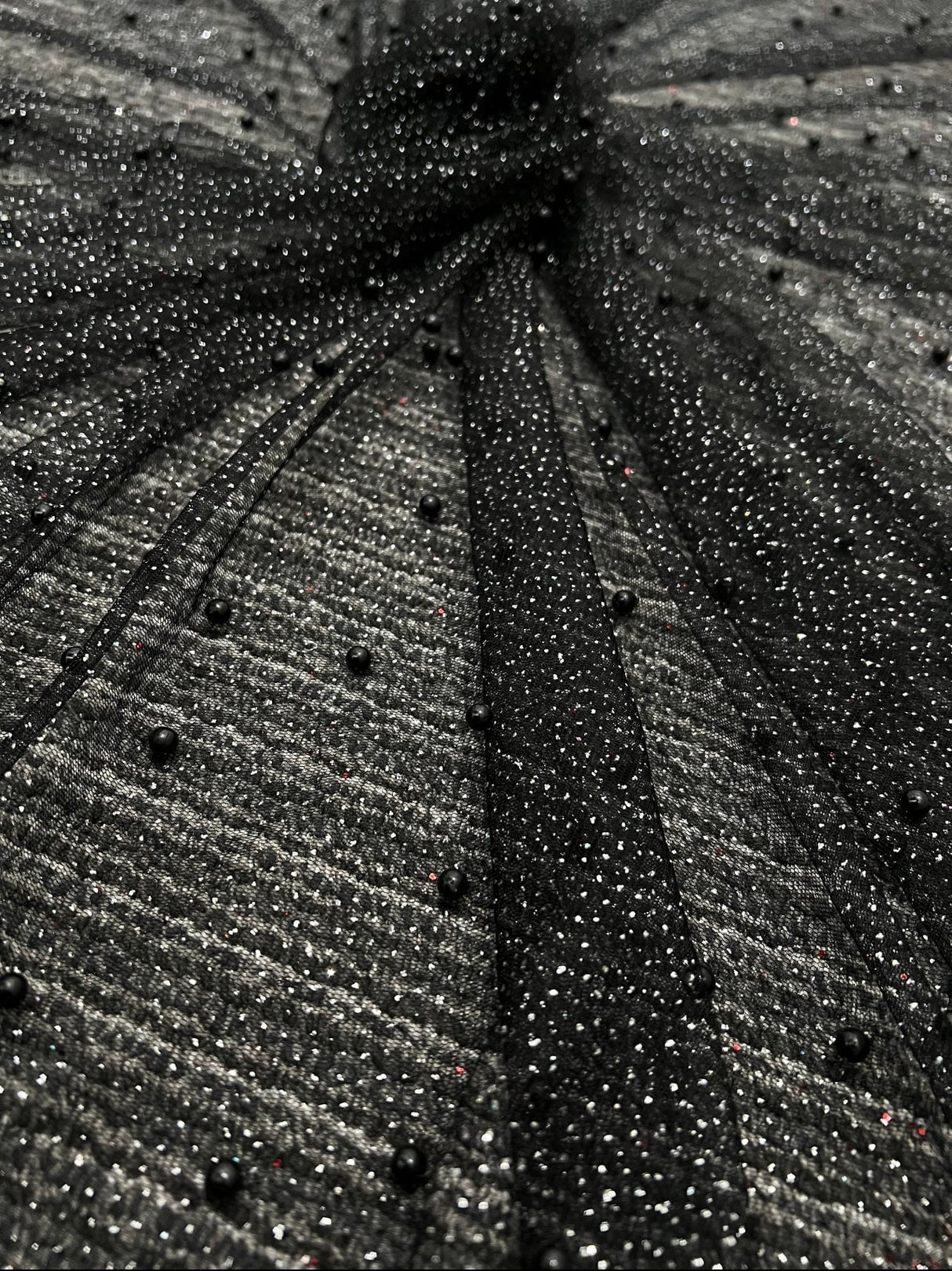 Black Pearl Beaded Glittery Mesh Tulle