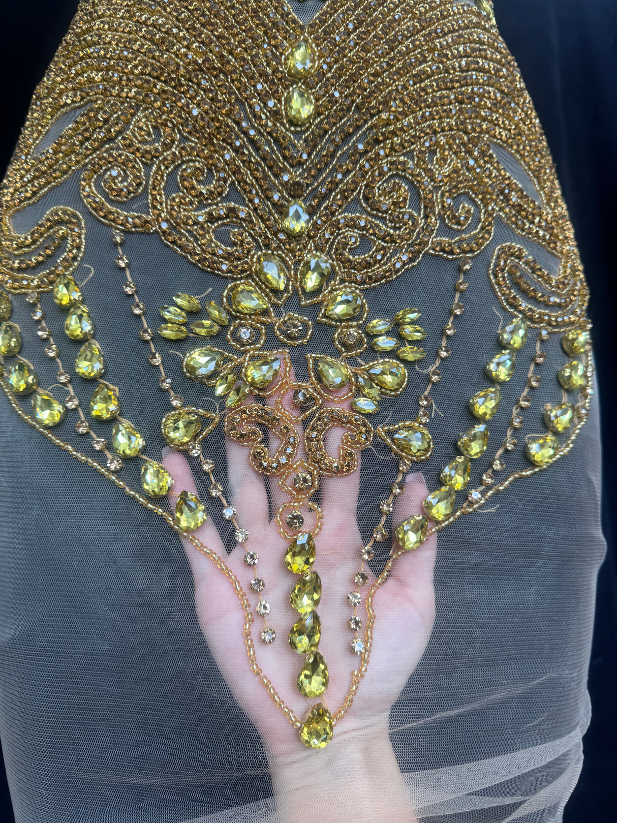 Gold Rhinestone Bodice Applique