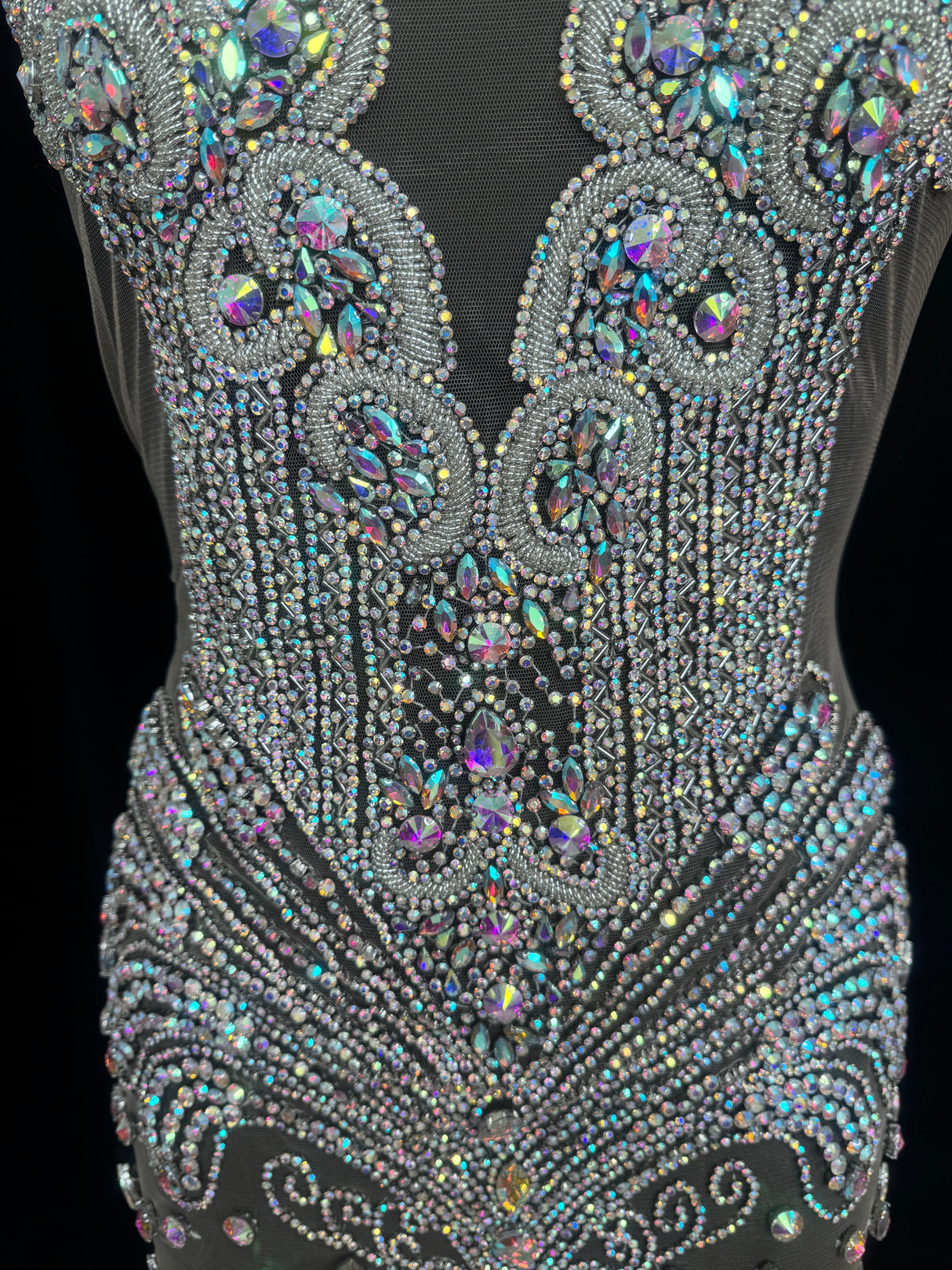 Silver Iridescent Rhinestone Bodice Applique