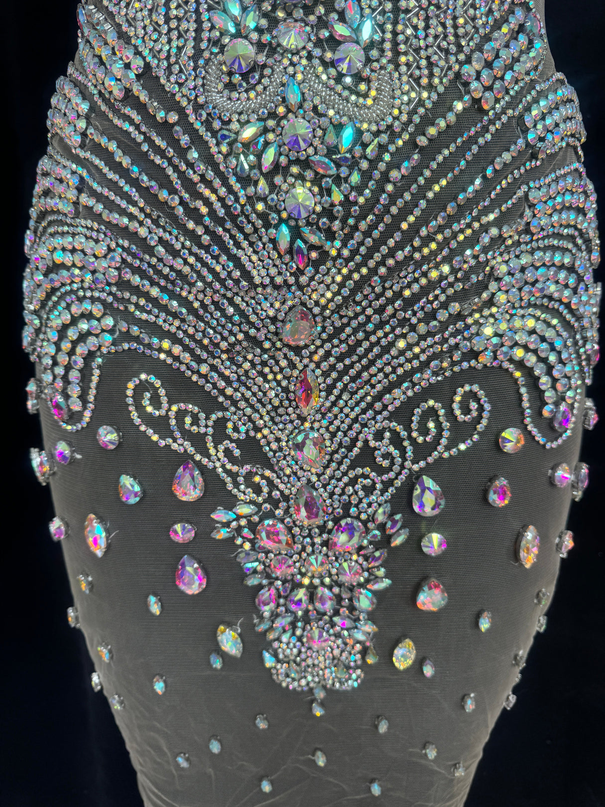 Silver Iridescent Rhinestone Bodice Applique