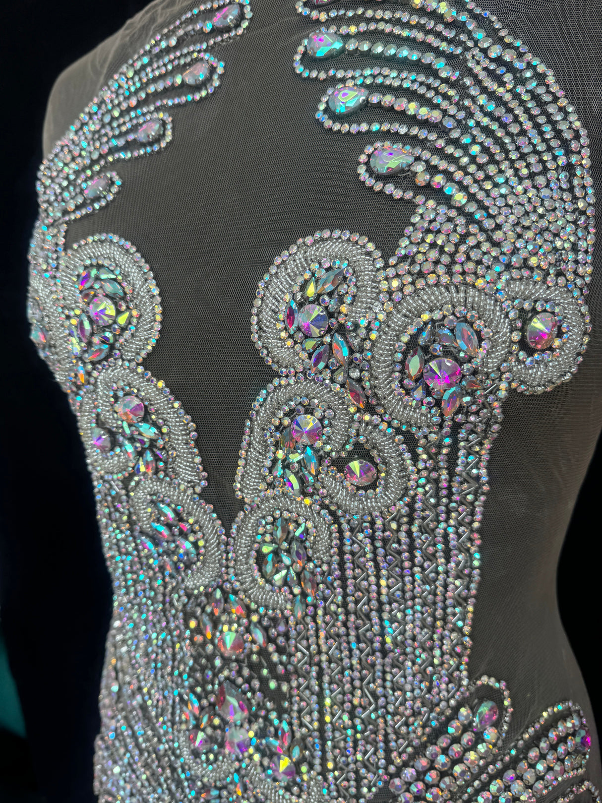 Silver Iridescent Rhinestone Bodice Applique