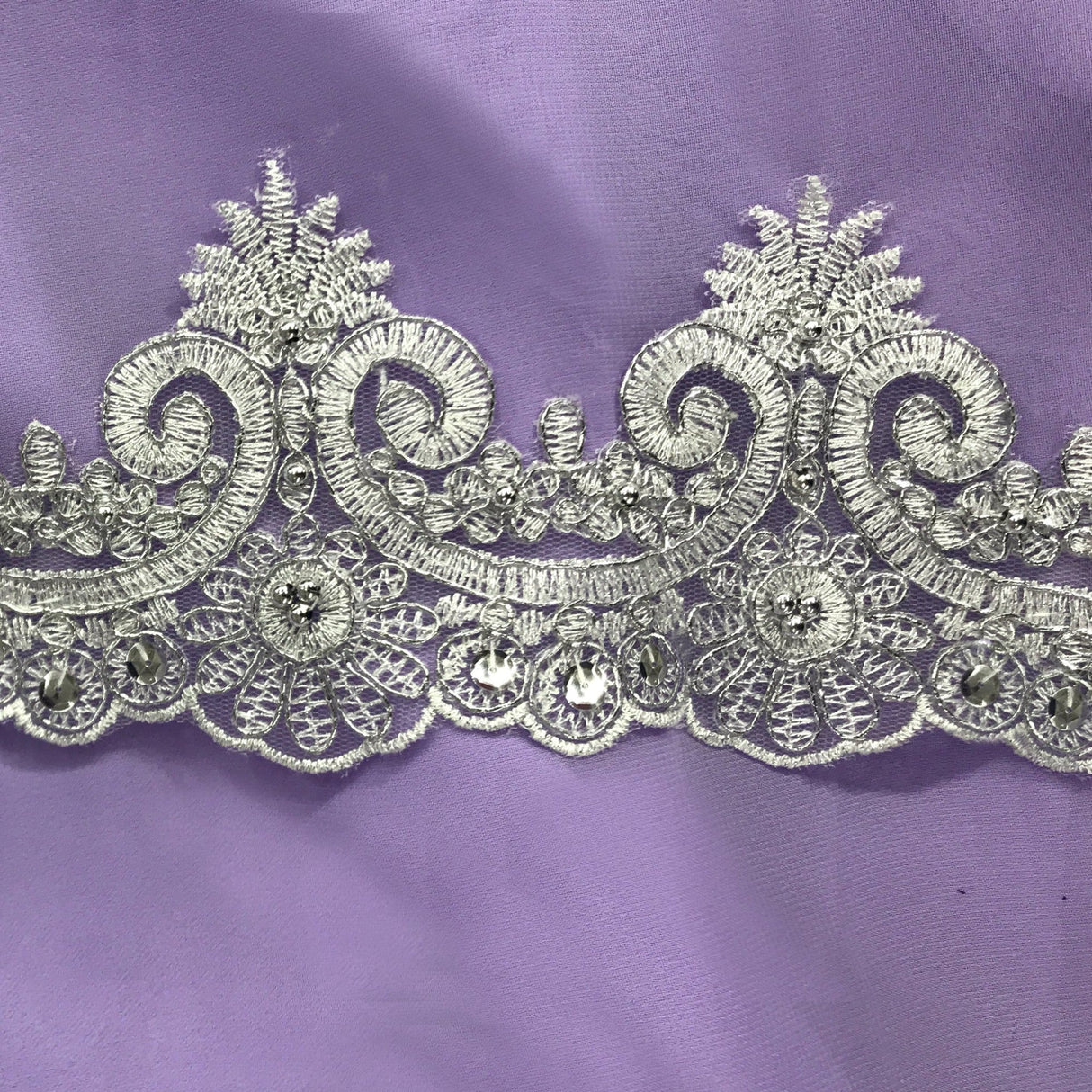 Beaded Corded Lace Trim 4" Polyester Net Mesh