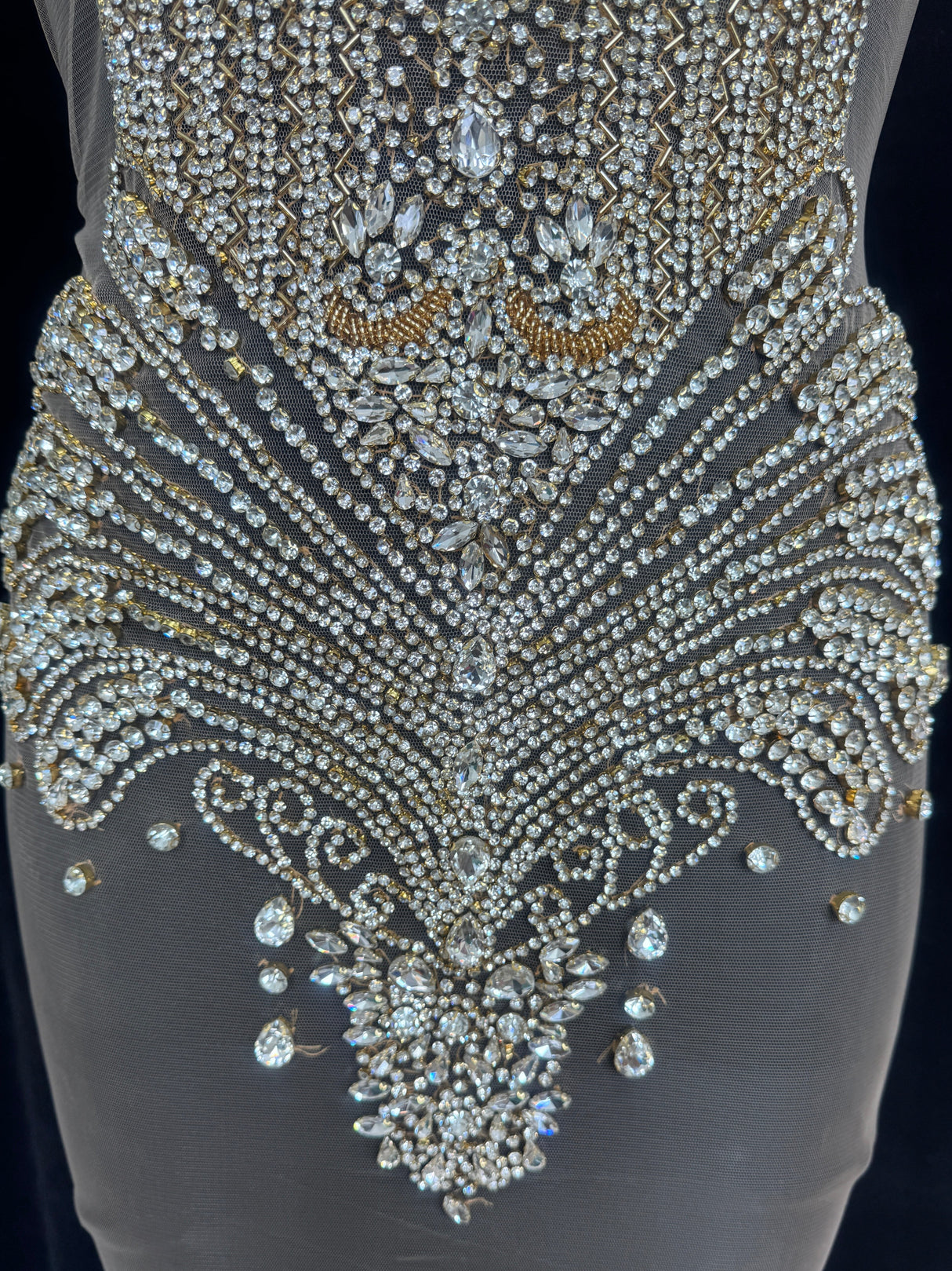 Gold Silver Rhinestone Bodice Applique
