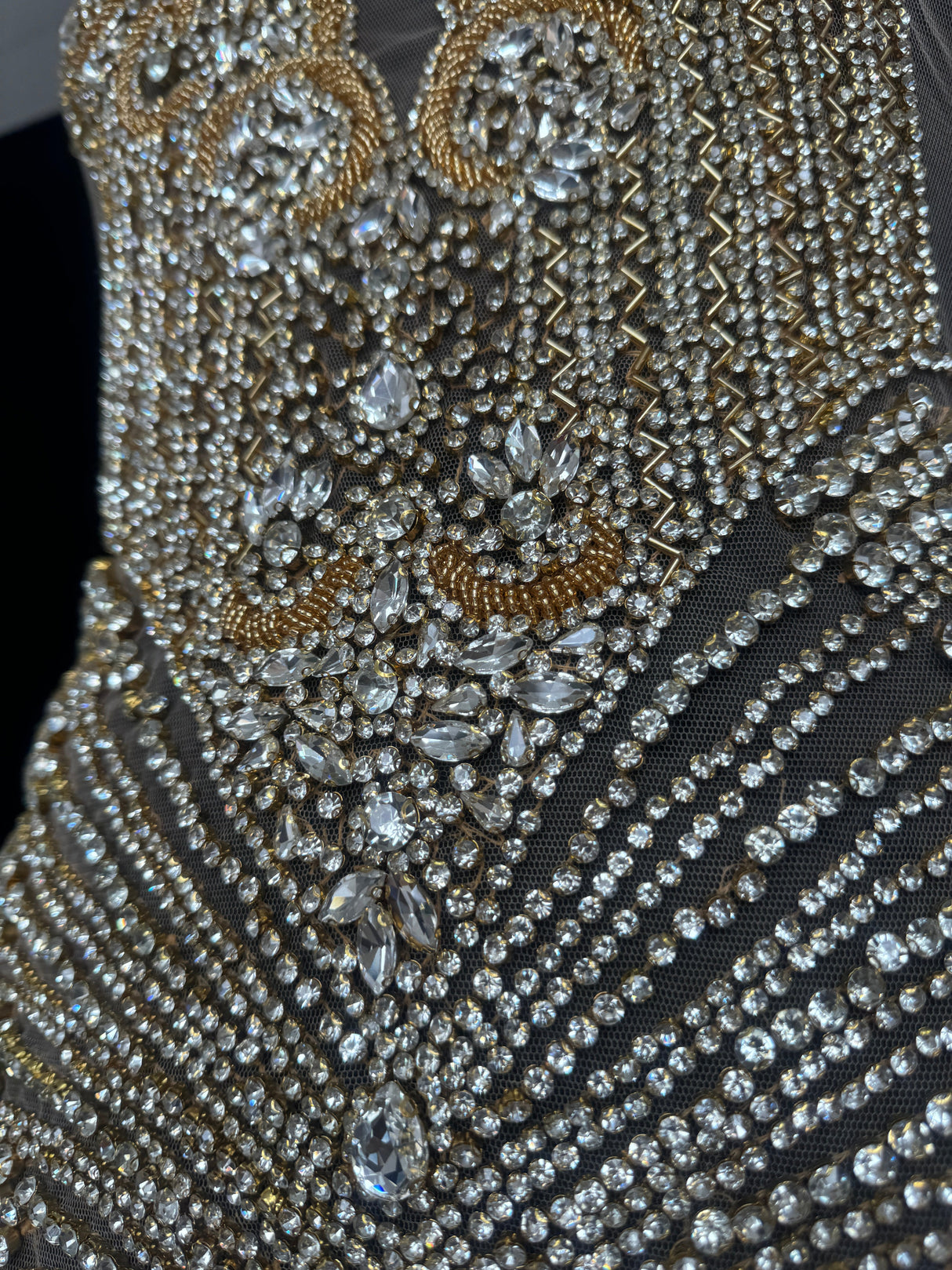 Gold Silver Rhinestone Bodice Applique