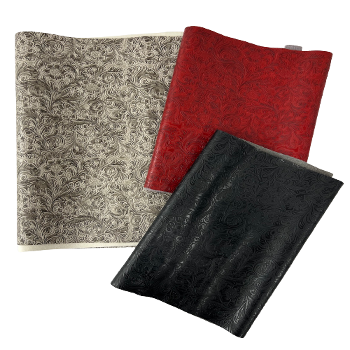 Western Floral PU Faux Leather Vinyl Fabric - Western Floral Pattern, 56" Width (1 Yard)