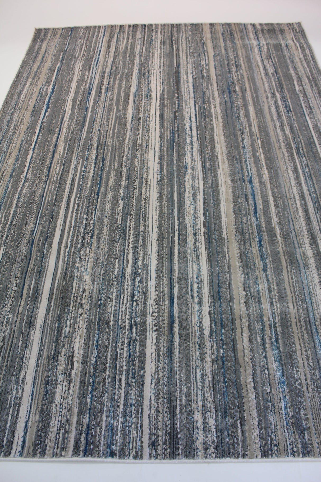 Shinny Shimmery Changing Lines Azure Blue Polyester Viscose Blend Area Rug Fabric - Changing Lines, Blue, 5' 3" X 7' 5" (1 Rug)