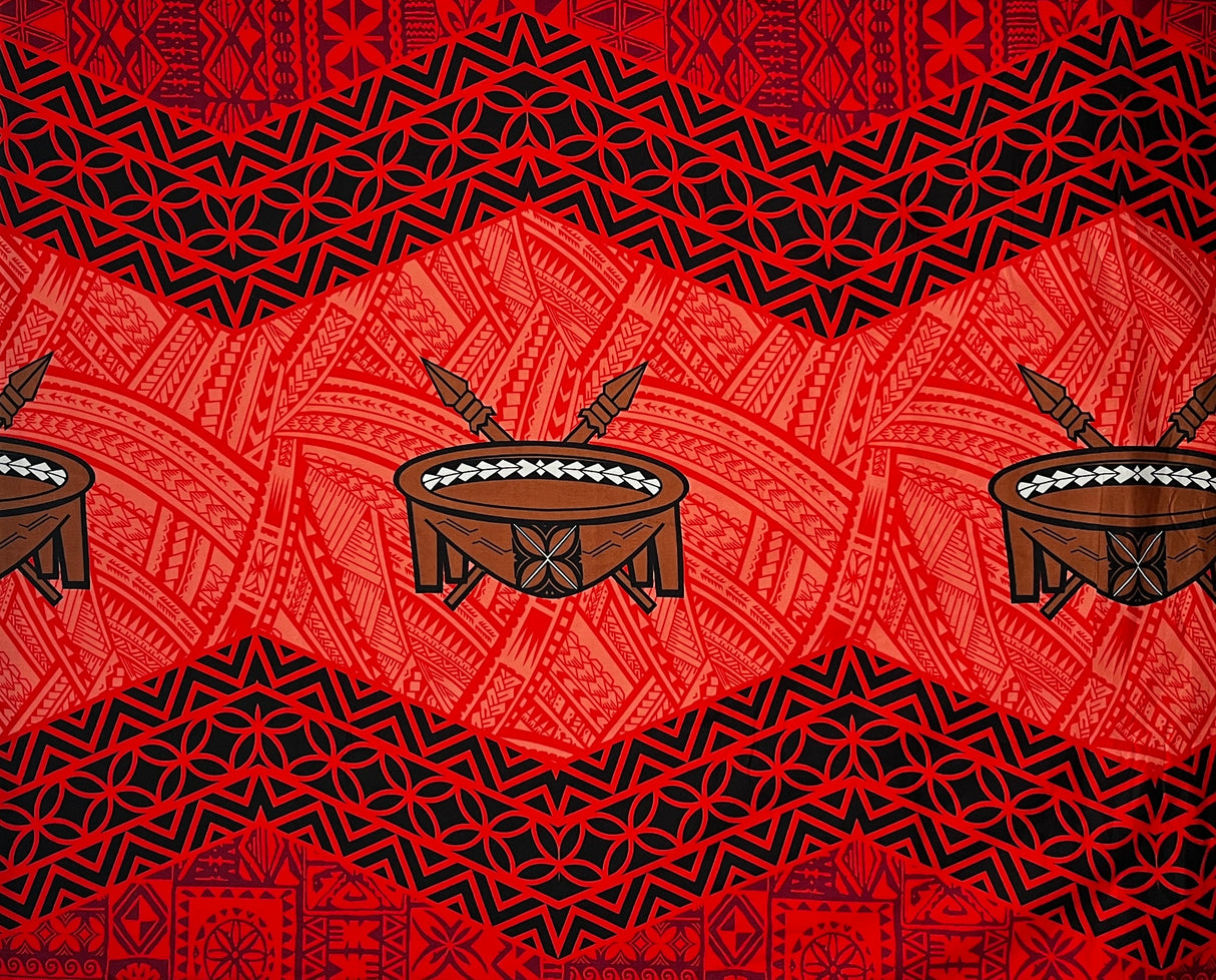 Traditional Tonga Tattoo Kava Bowl Center 100 Percent Cotton Fabric - Tattoo Border Print, 36" X 45" (1 Yard)