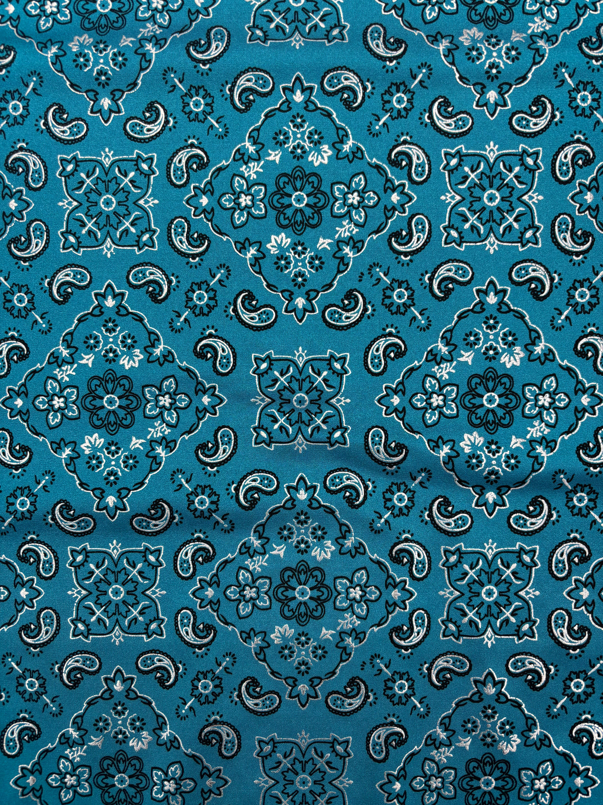 Teal Paisley Polyester Spandex Fabric - Teal Paisley Print, 58"/60" Width (1 Yard)