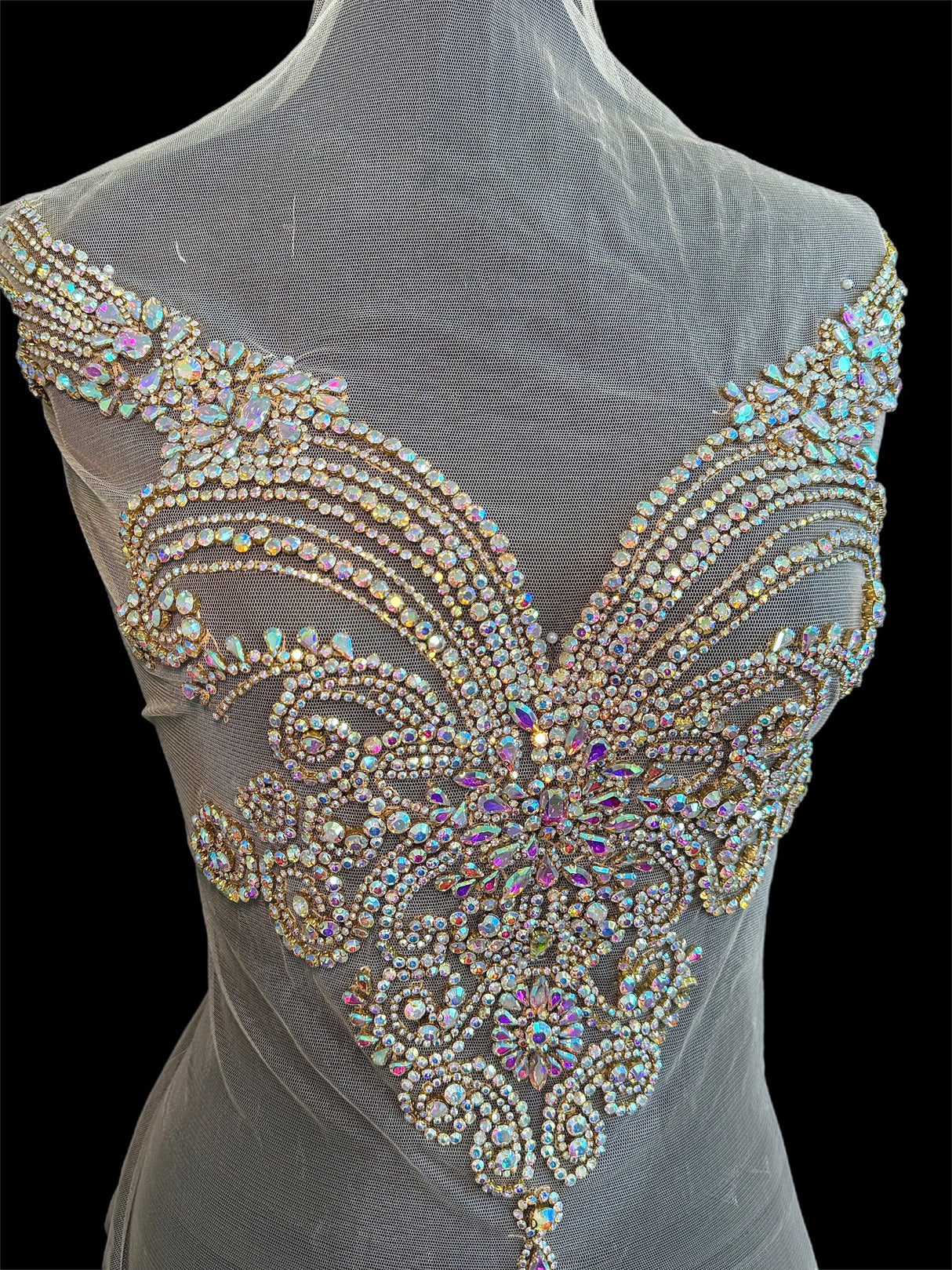 Gold Iridescent Rhinestone Bodice Applique