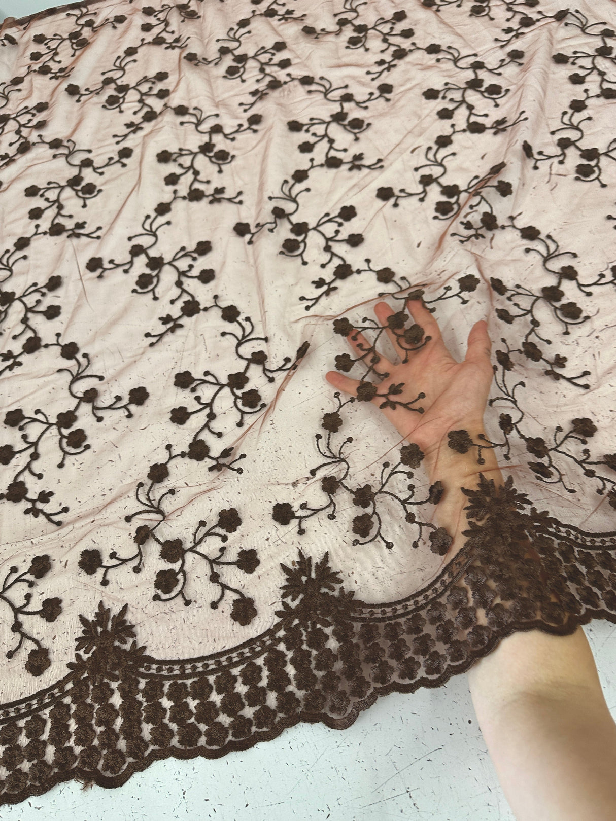 Brown Floral Embroidered Lace