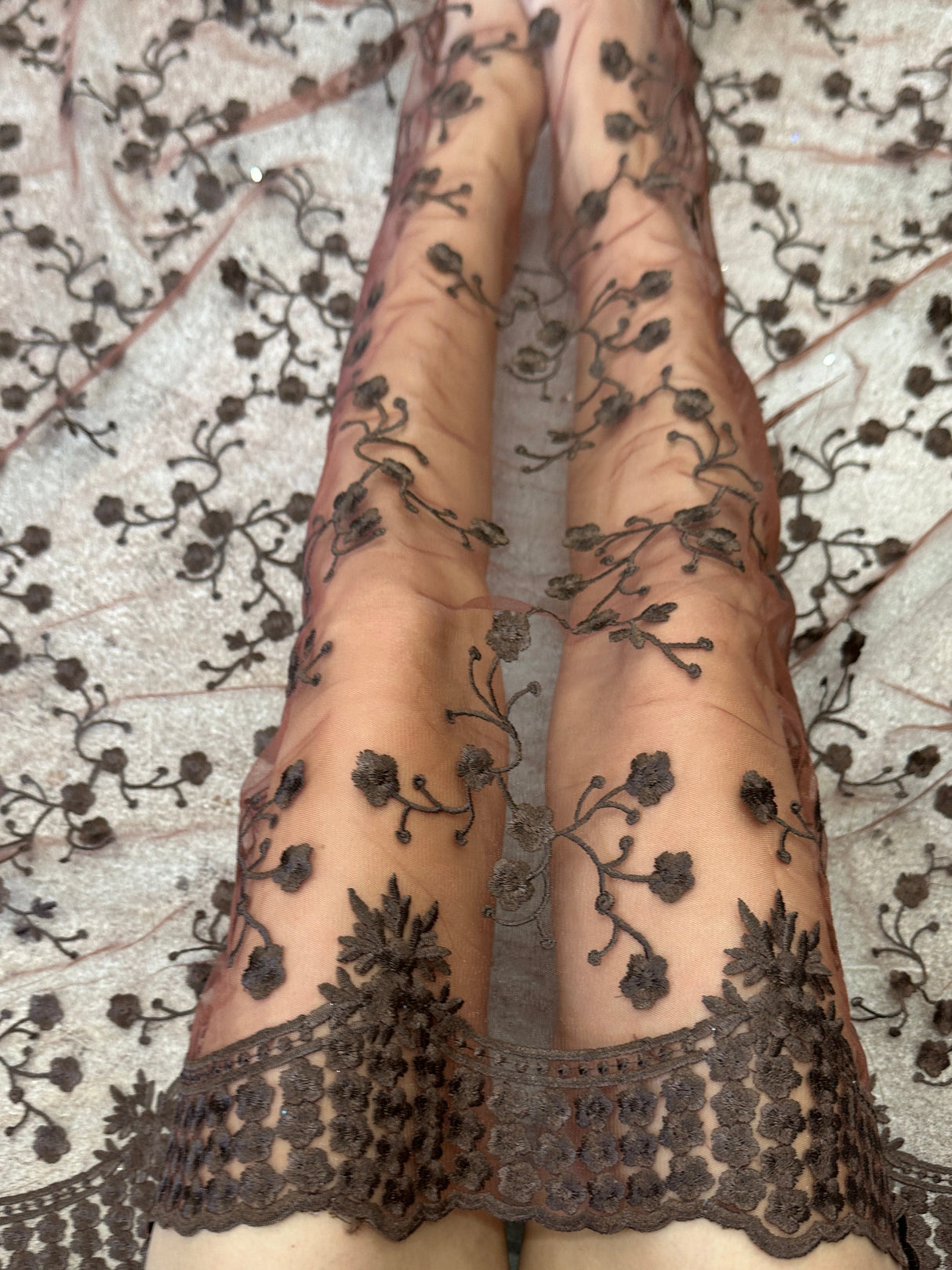 Brown Floral Embroidered Lace