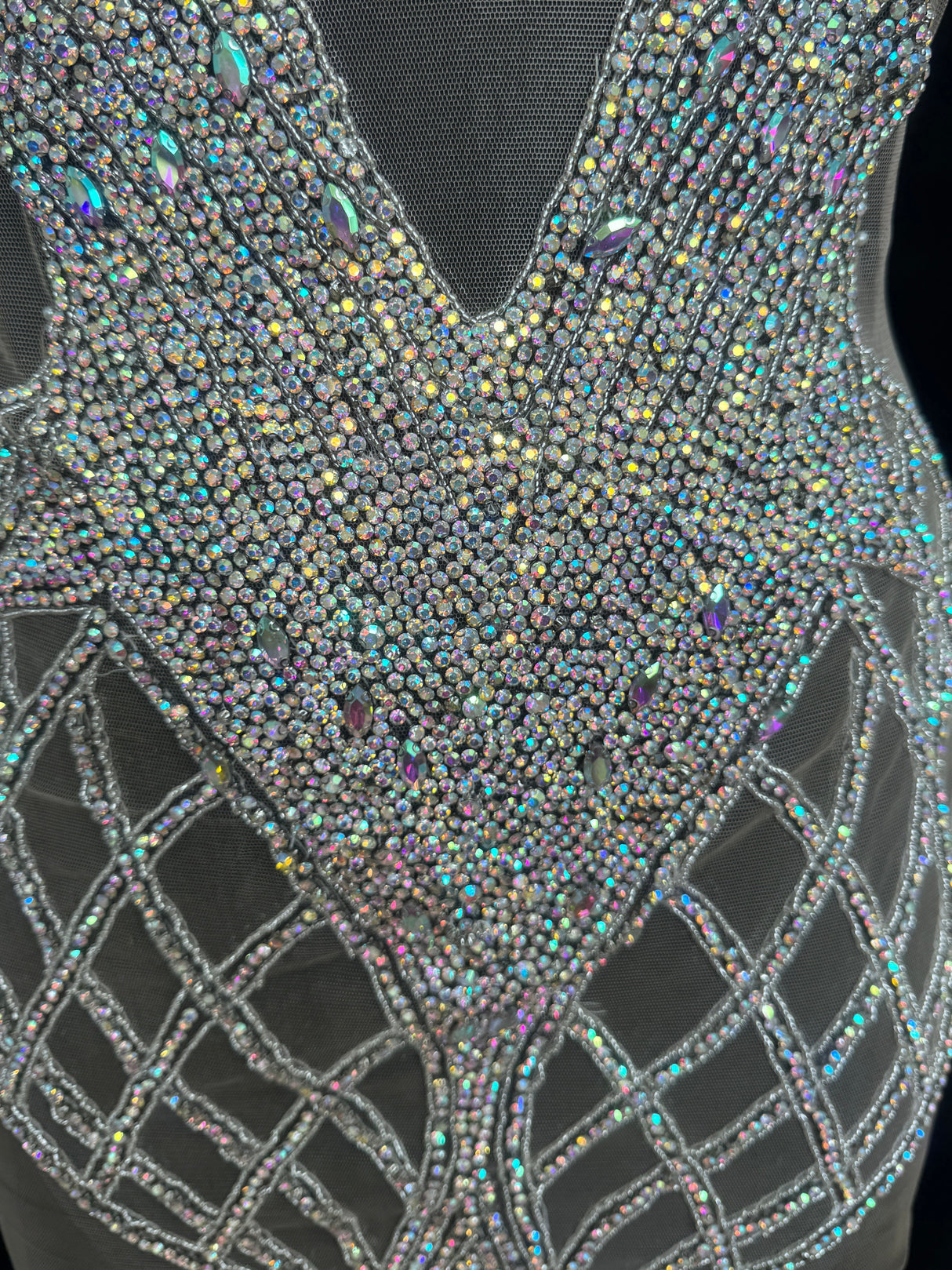 Silver Iridescent Rhinestone Bodice Applique