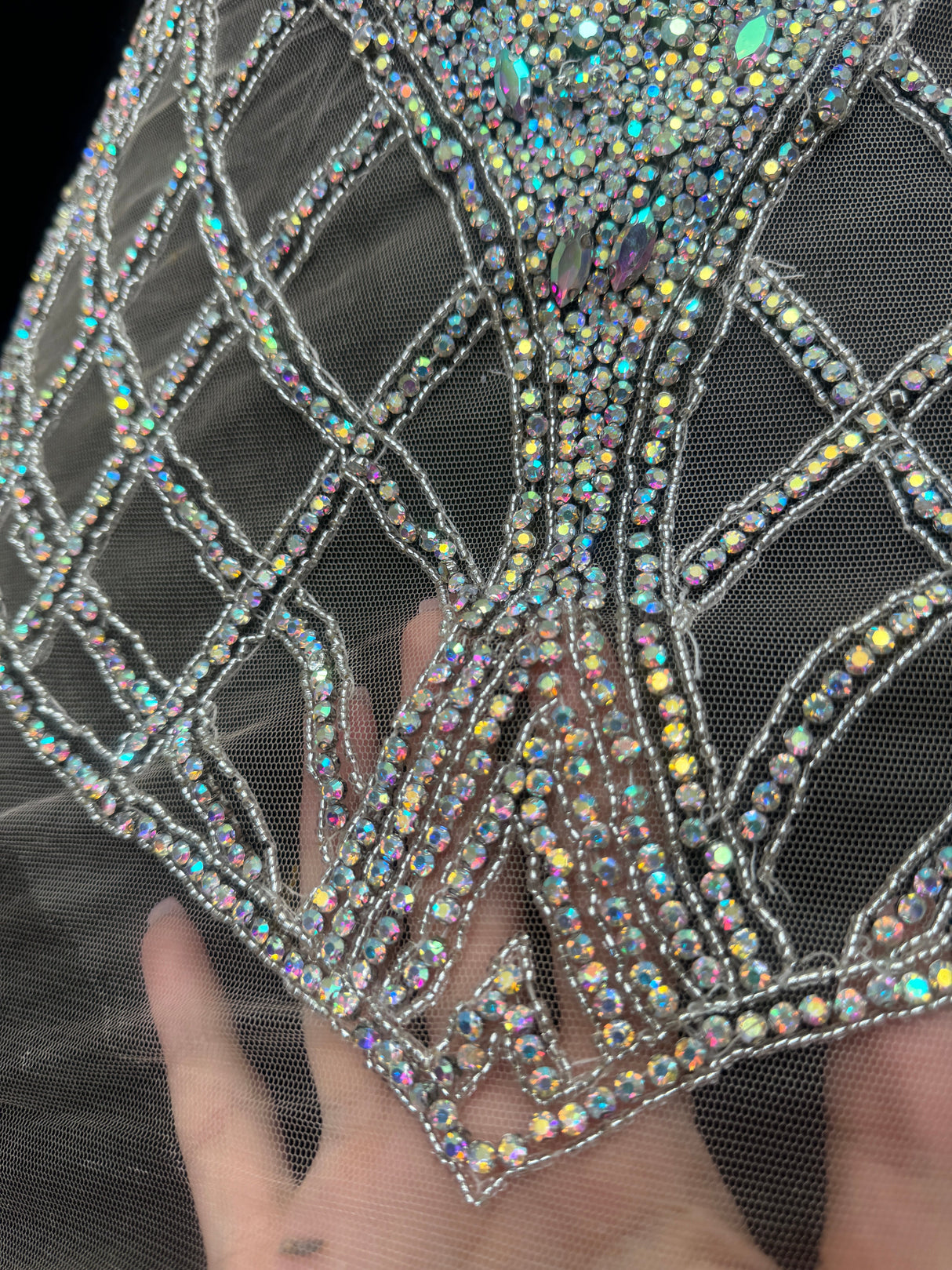 Silver Iridescent Rhinestone Bodice Applique