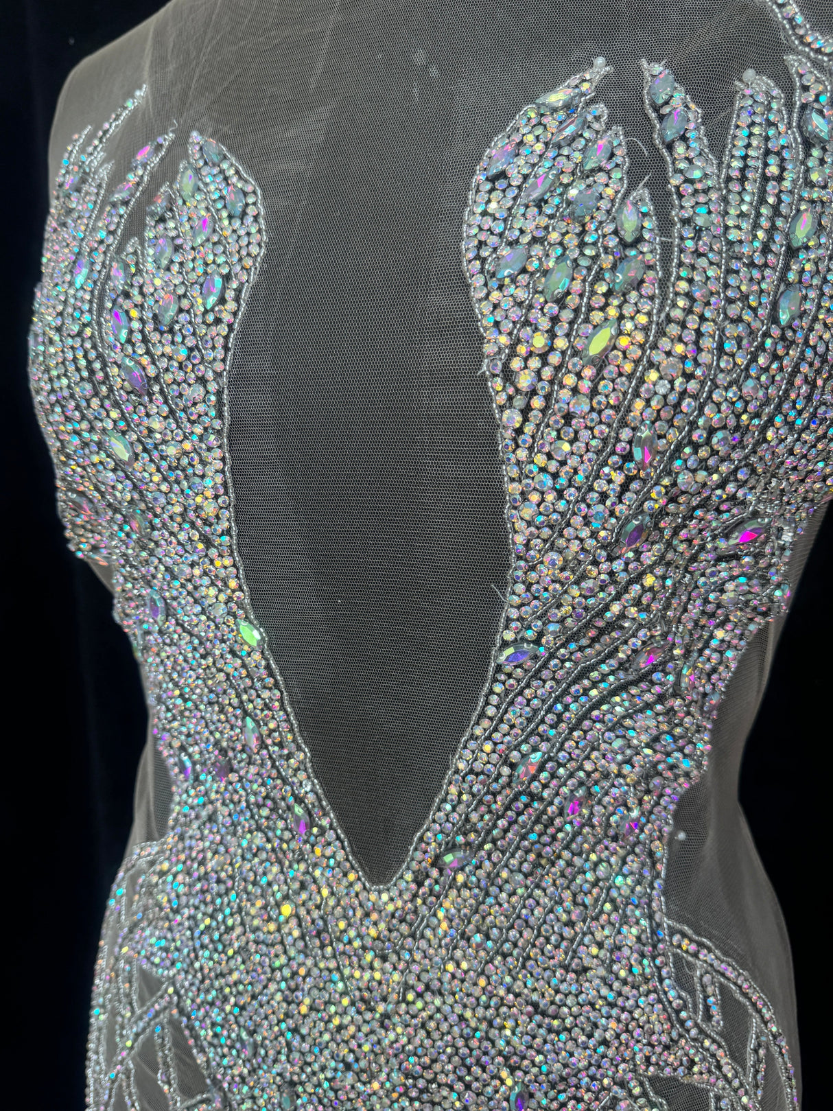 Silver Iridescent Rhinestone Bodice Applique