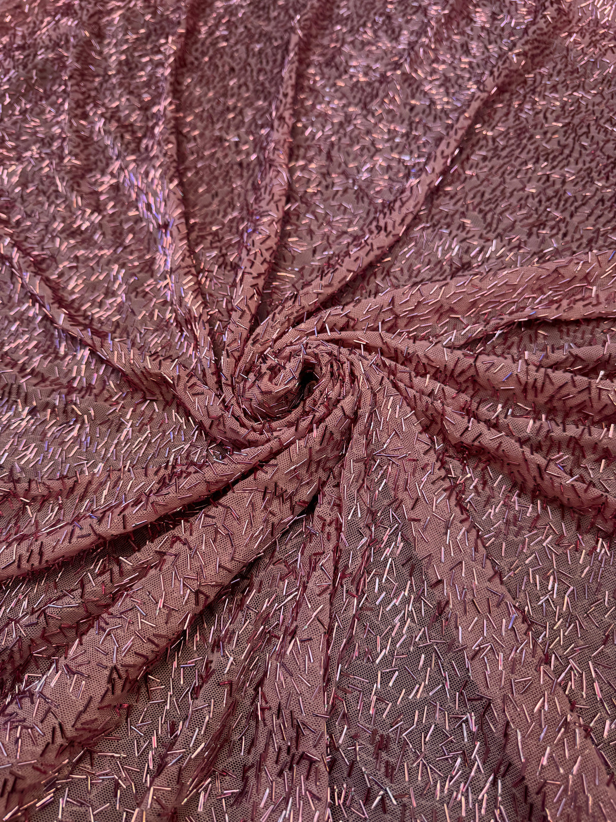 Stretch Bugle Beaded Mesh Dusty Rose