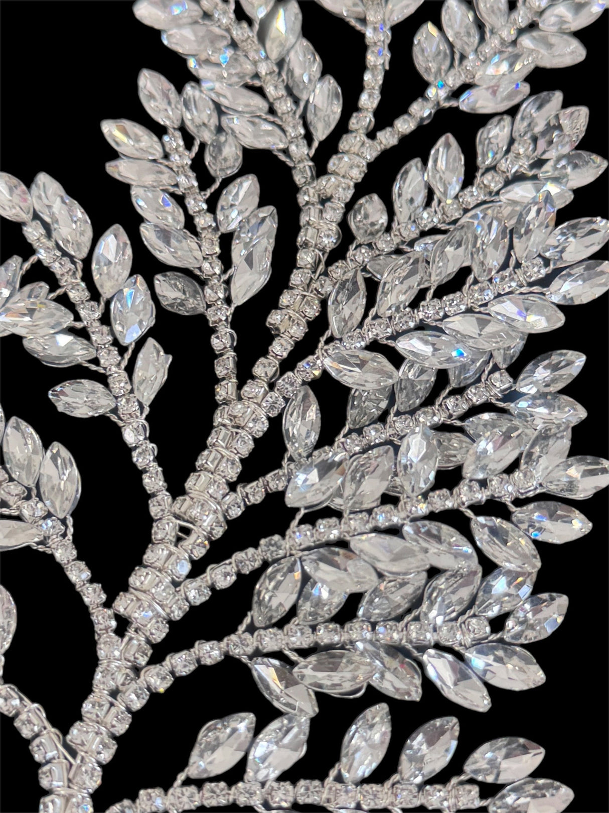 Silver Bridal Leaves Rhinestone Applique