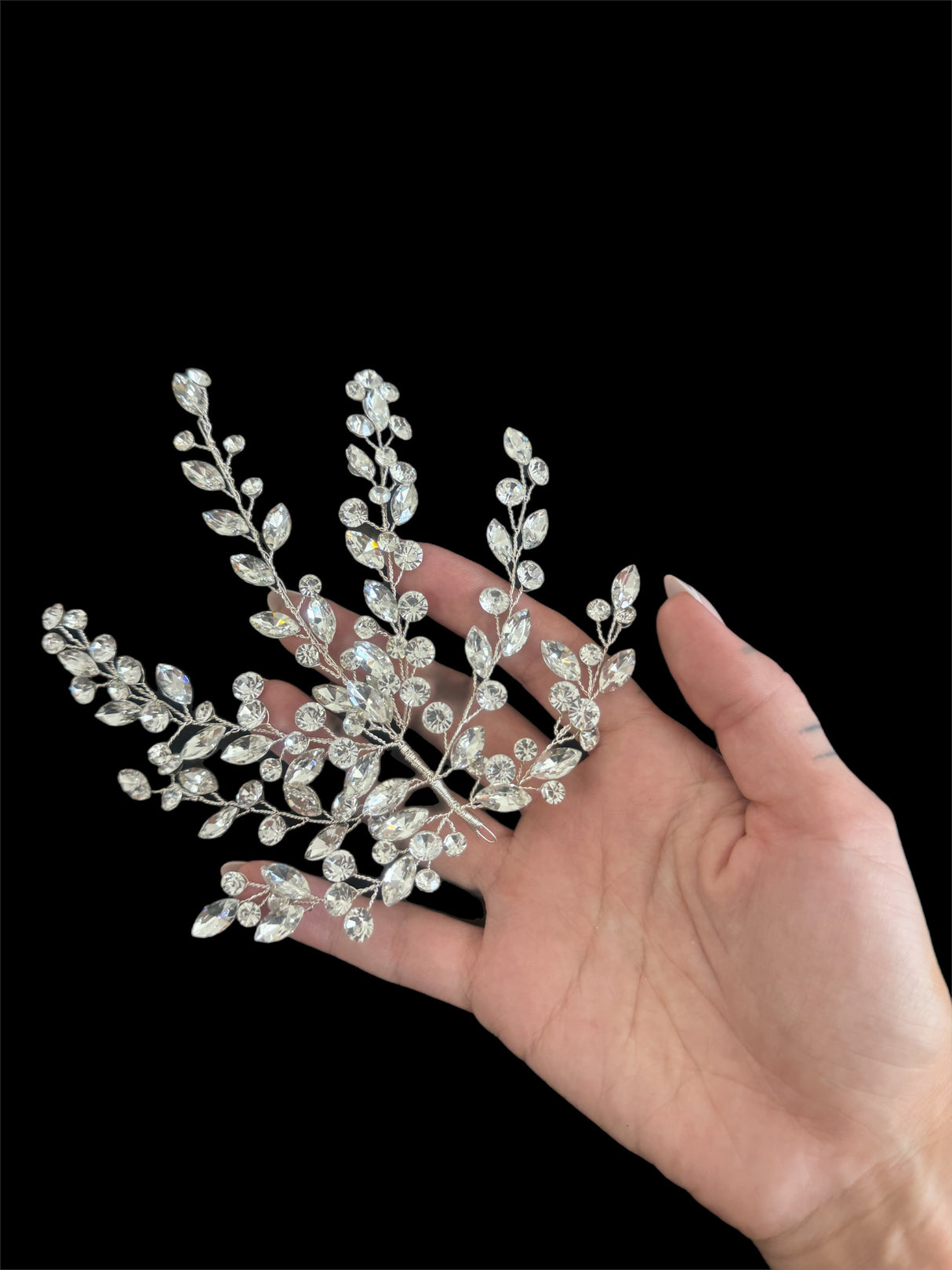 Silver Leaves Bridal Rhinestone Applique