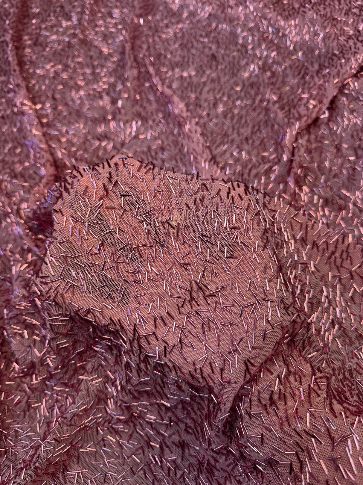 Stretch Bugle Beaded Mesh Dusty Rose