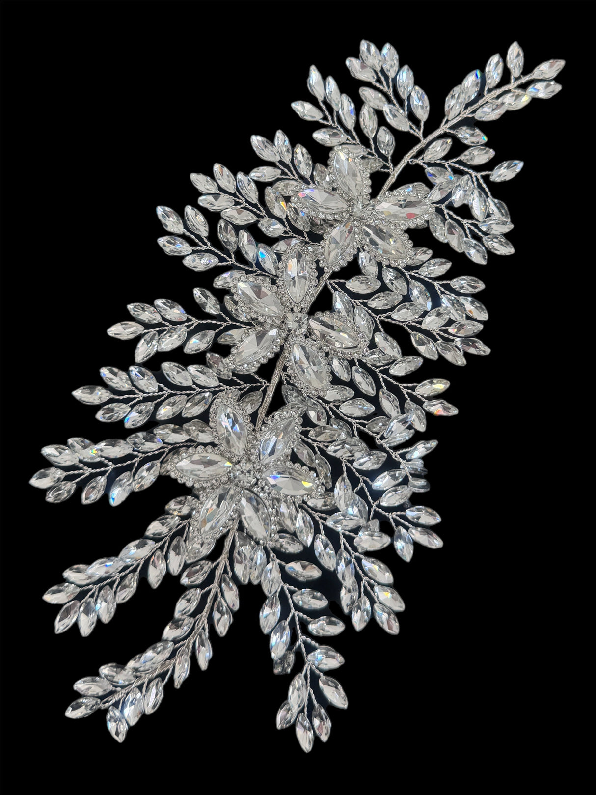 Silver Bridal Leaves Rhinestone Applique