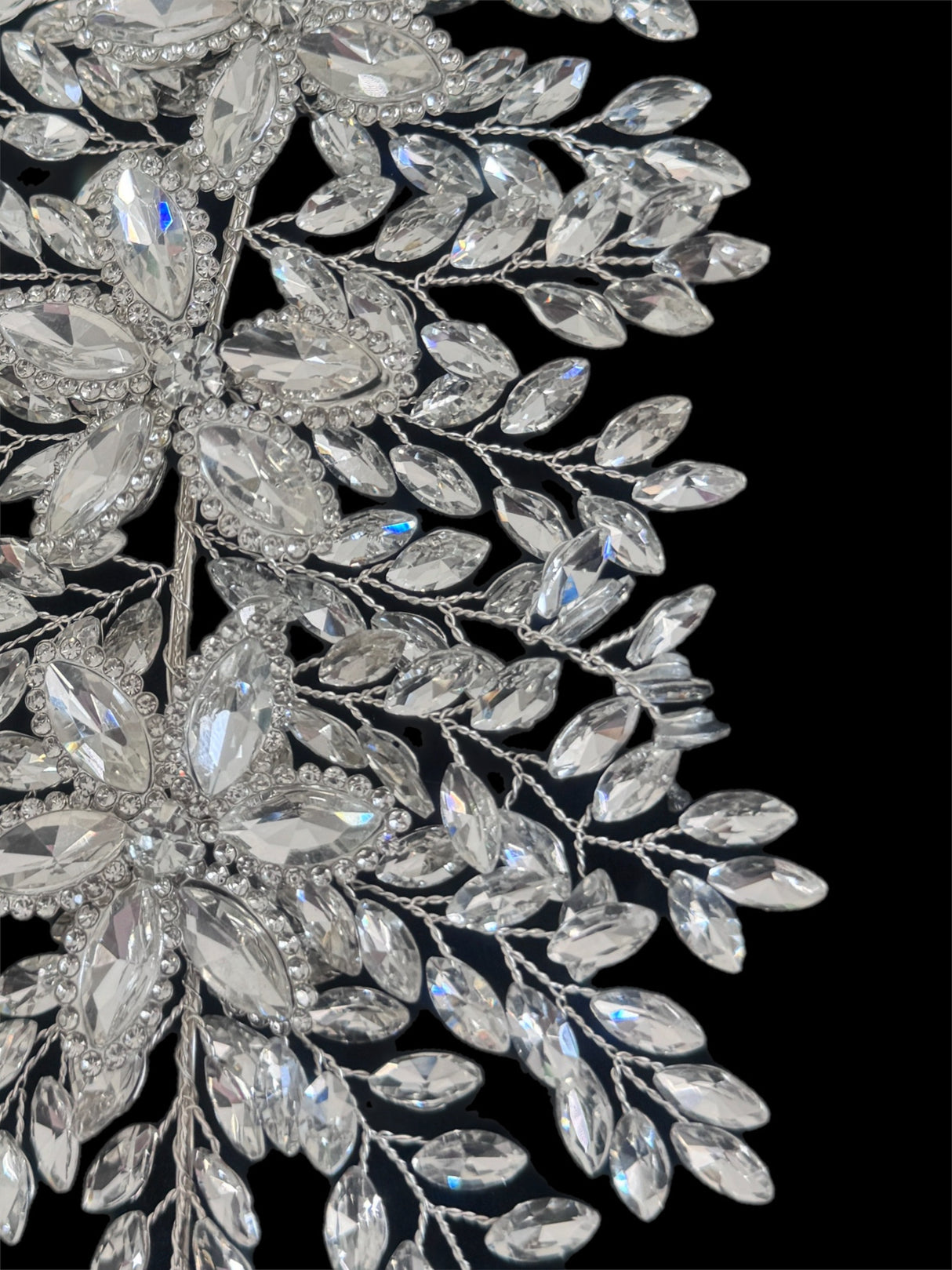 Silver Bridal Leaves Rhinestone Applique