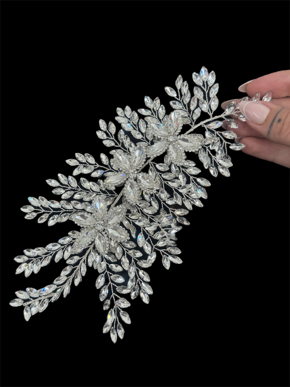 Silver Bridal Leaves Rhinestone Applique