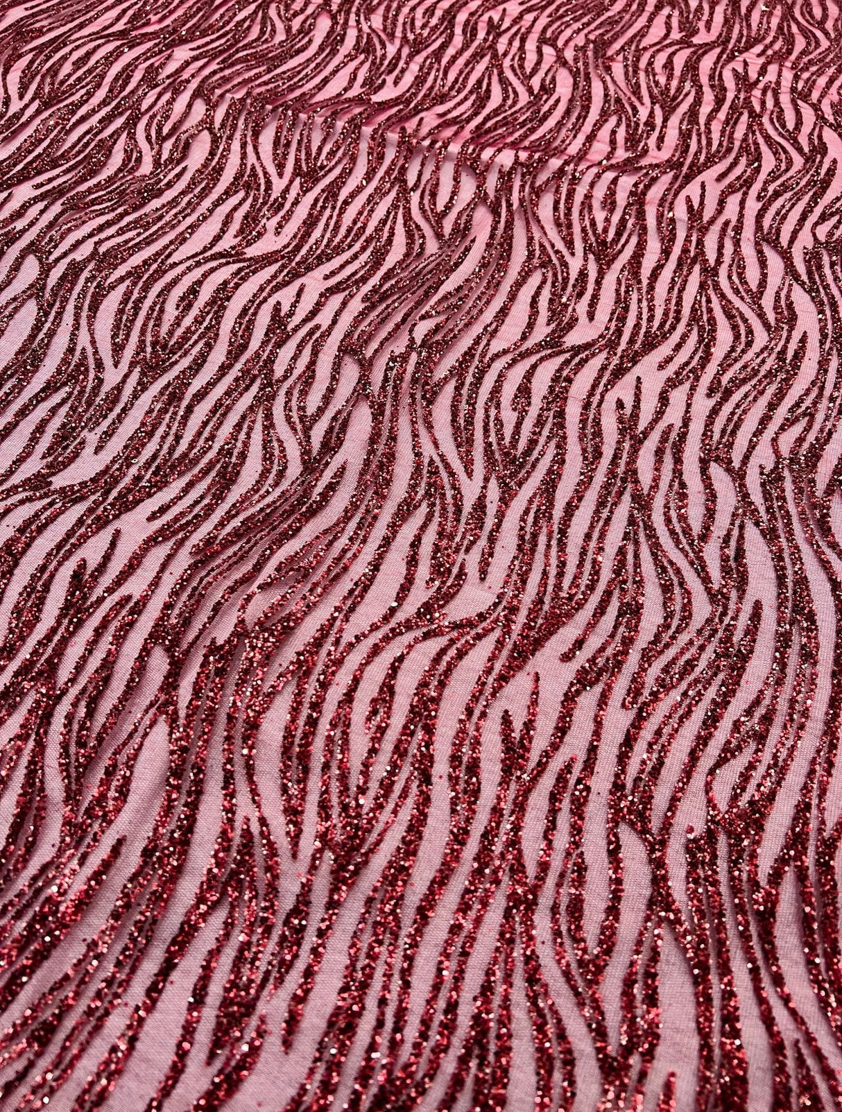 Glitter Lace on Mesh Burgundy