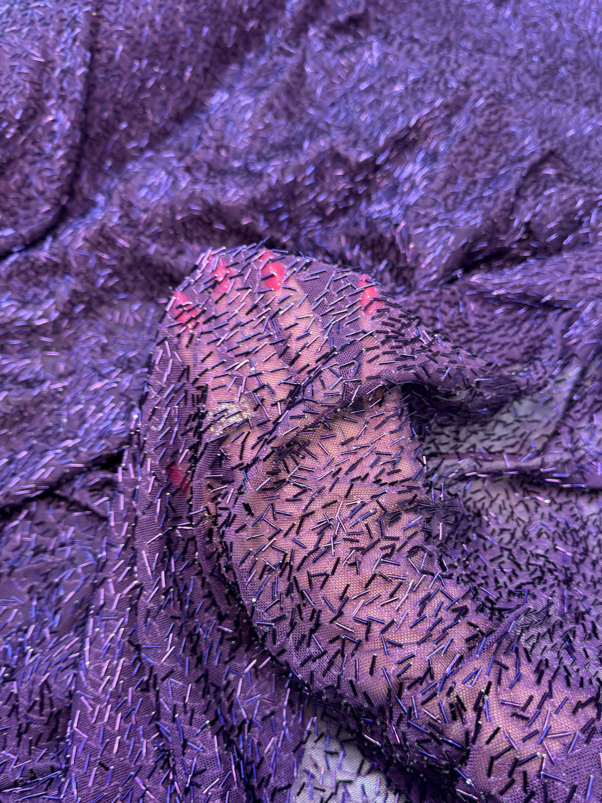 Stretch Bugle Beaded Power Mesh Purple