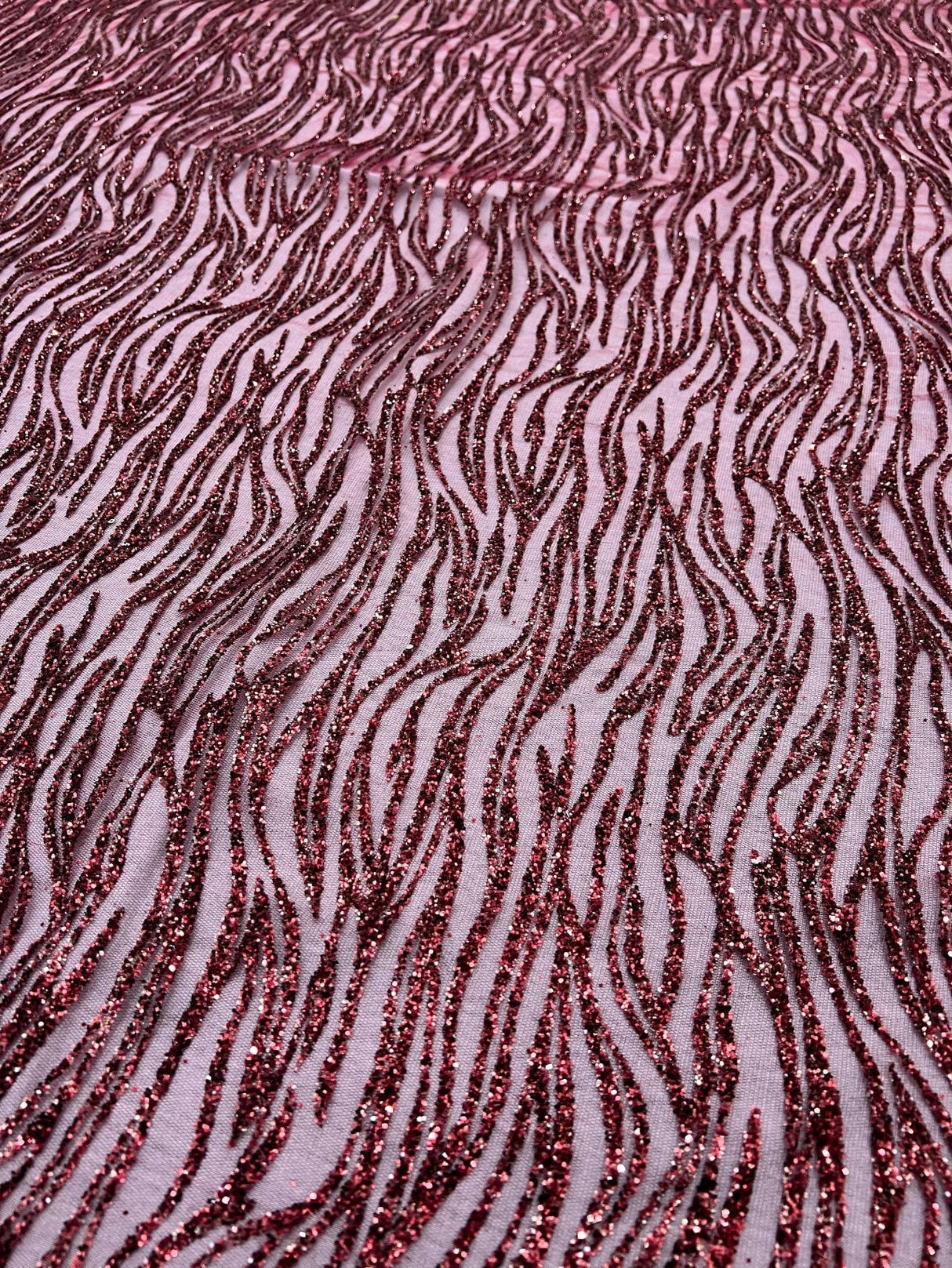 Glitter Lace on Mesh Burgundy