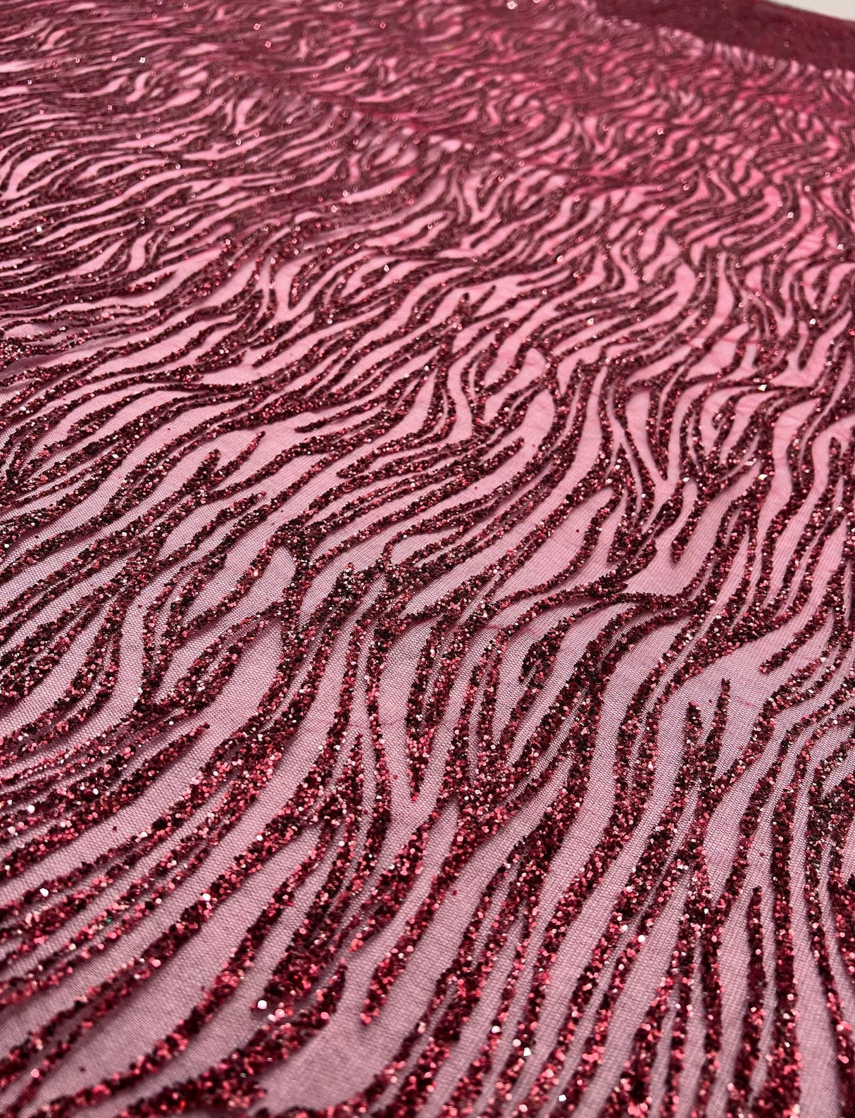 Glitter Lace on Mesh Burgundy
